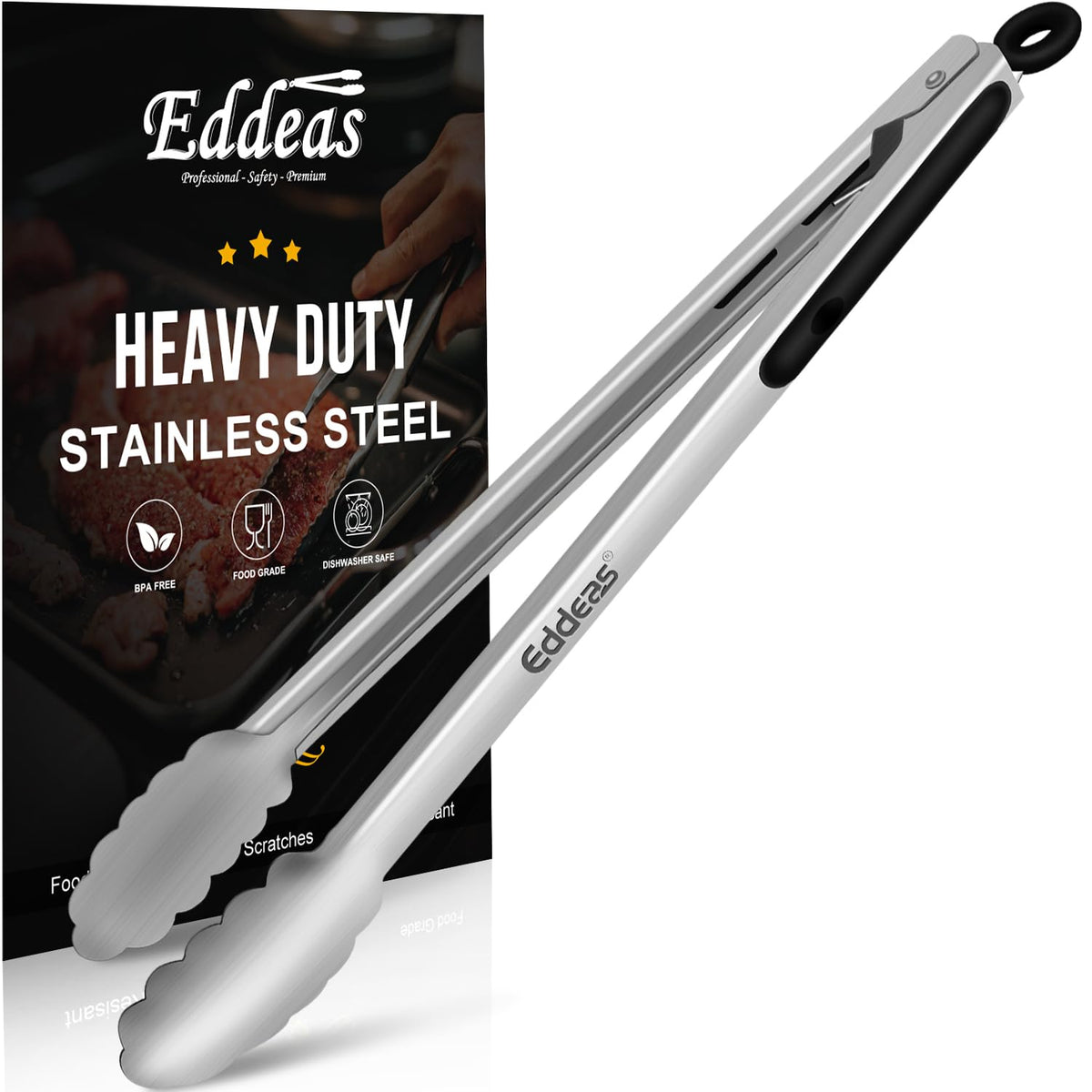Tongs For Cooking - Heat Resistant 600 Degrees Stainless Steel Kitchen Tong, Heavy Duty Metal Locking Tongs - For Food,Salad, grilling, BBQ 7",9" & 12 inch, set of 3 Dishwasher Safe Blue