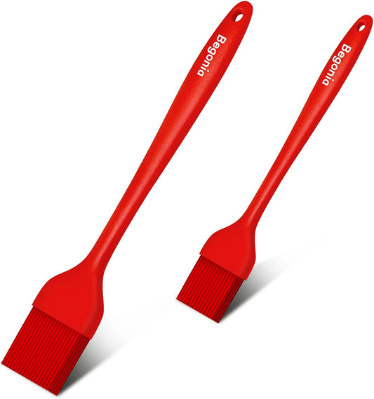 Begonia Silicone Basting Pastry Brush,2pcs 10+8 inch BBQ Sauce Brush,Red
