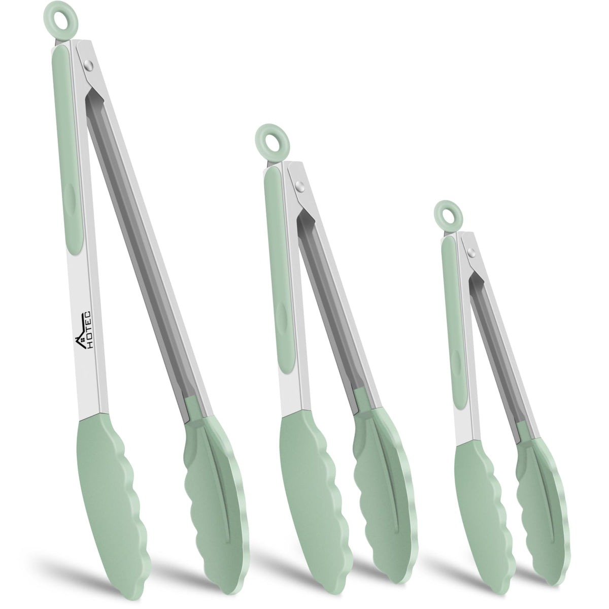HOTEC Premium Stainless Steel Locking Kitchen Tongs with Silicon Tips, Set of 3-7", 9" and 12" (Gradient Blue)