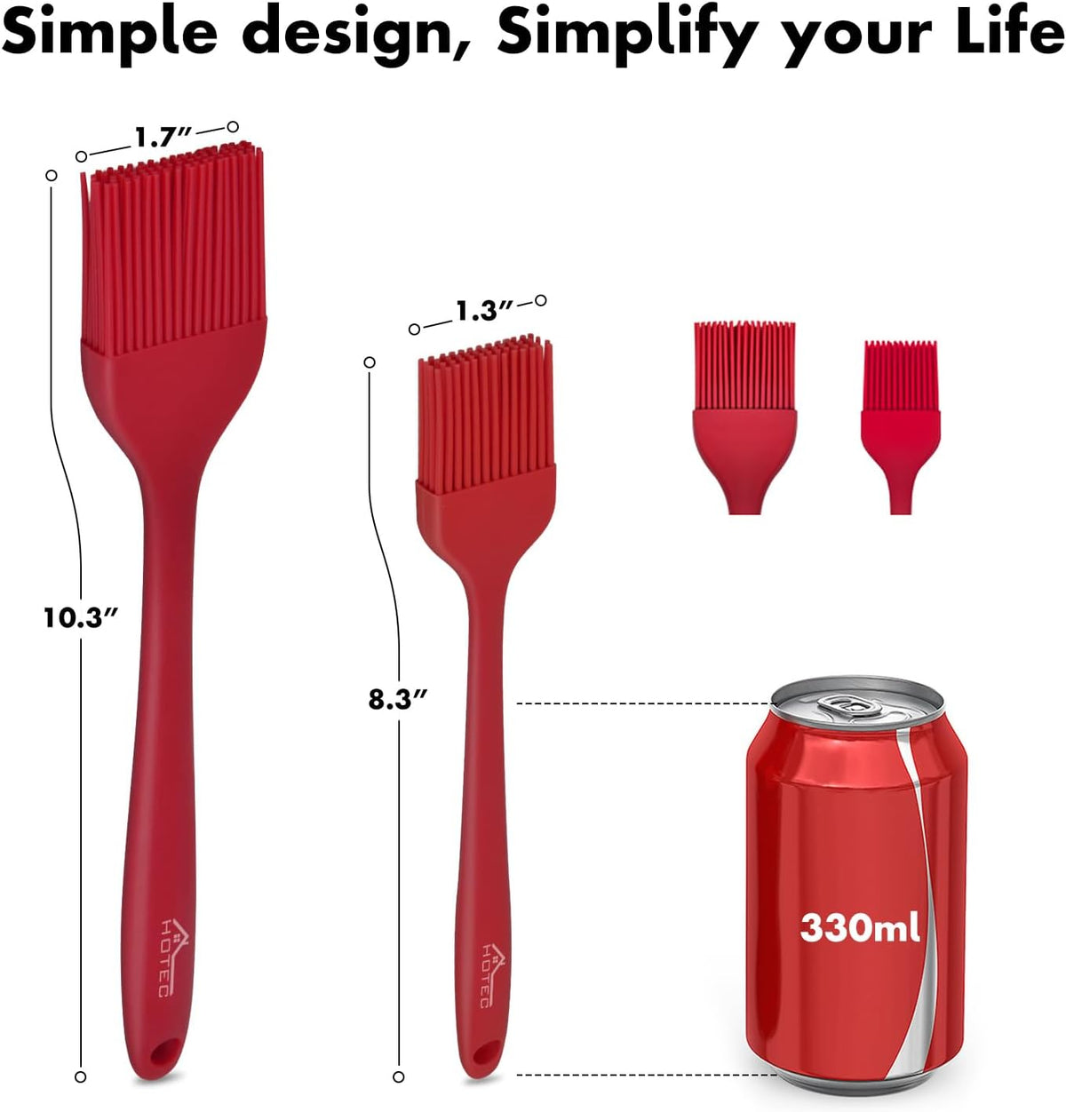 HOTEC 600°F Heat Resistant, Silicone Basting &Pastry Brushes, Red 2