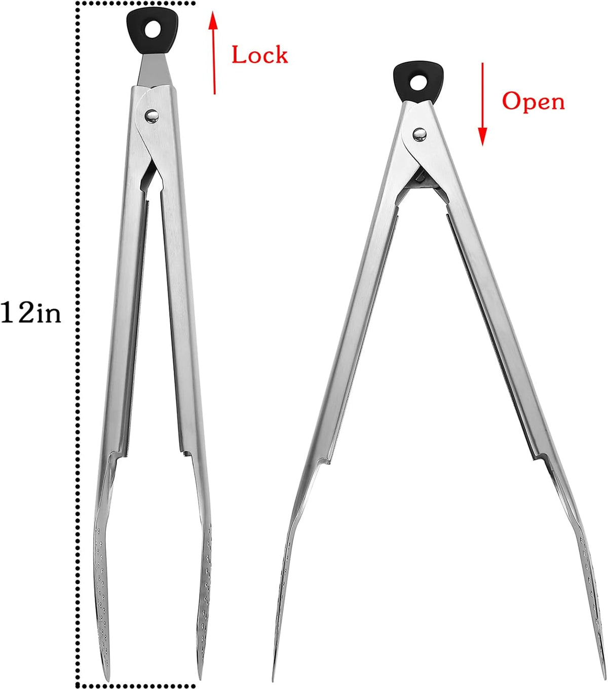 DEVICO 2Pcs 12 Inch 18/8 Stainless Steel Kitchen Tongs for Cooking, Brushed