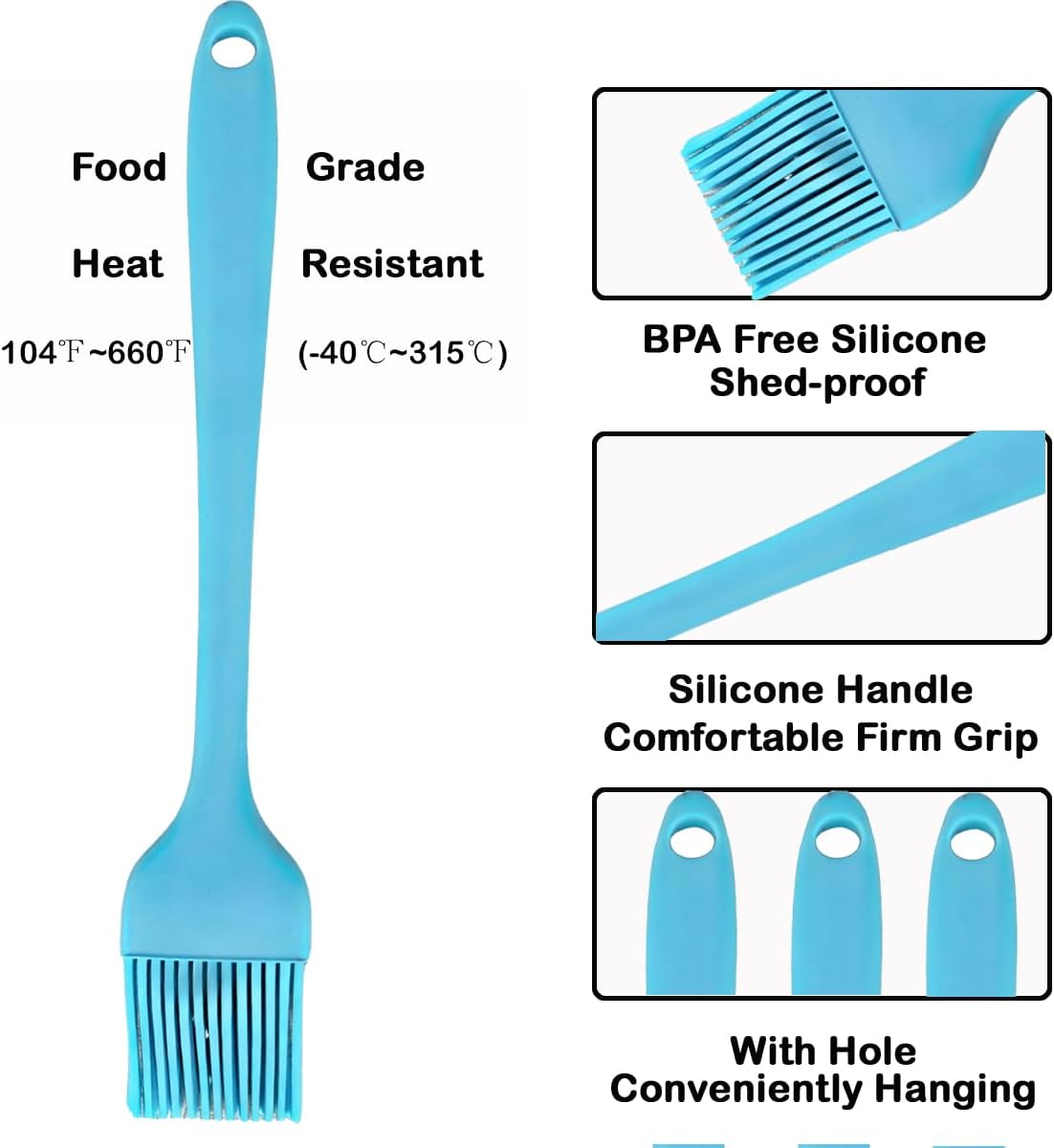Blue Silicone Pastry Basting Brush - Food Grade BPA Free, Heat Resistant Up to 660°F/315°C, Dishwasher Safe Cooking Brush for Baking, BBQ, Grilling, Sauce,Butter,Cake & Bread