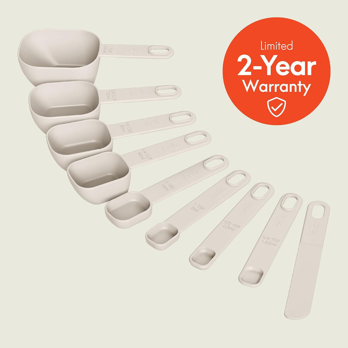 bella 9 Pc Nested Measuring Cup & Spoon Set, BPA & BPS-free nylon, Oatmilk