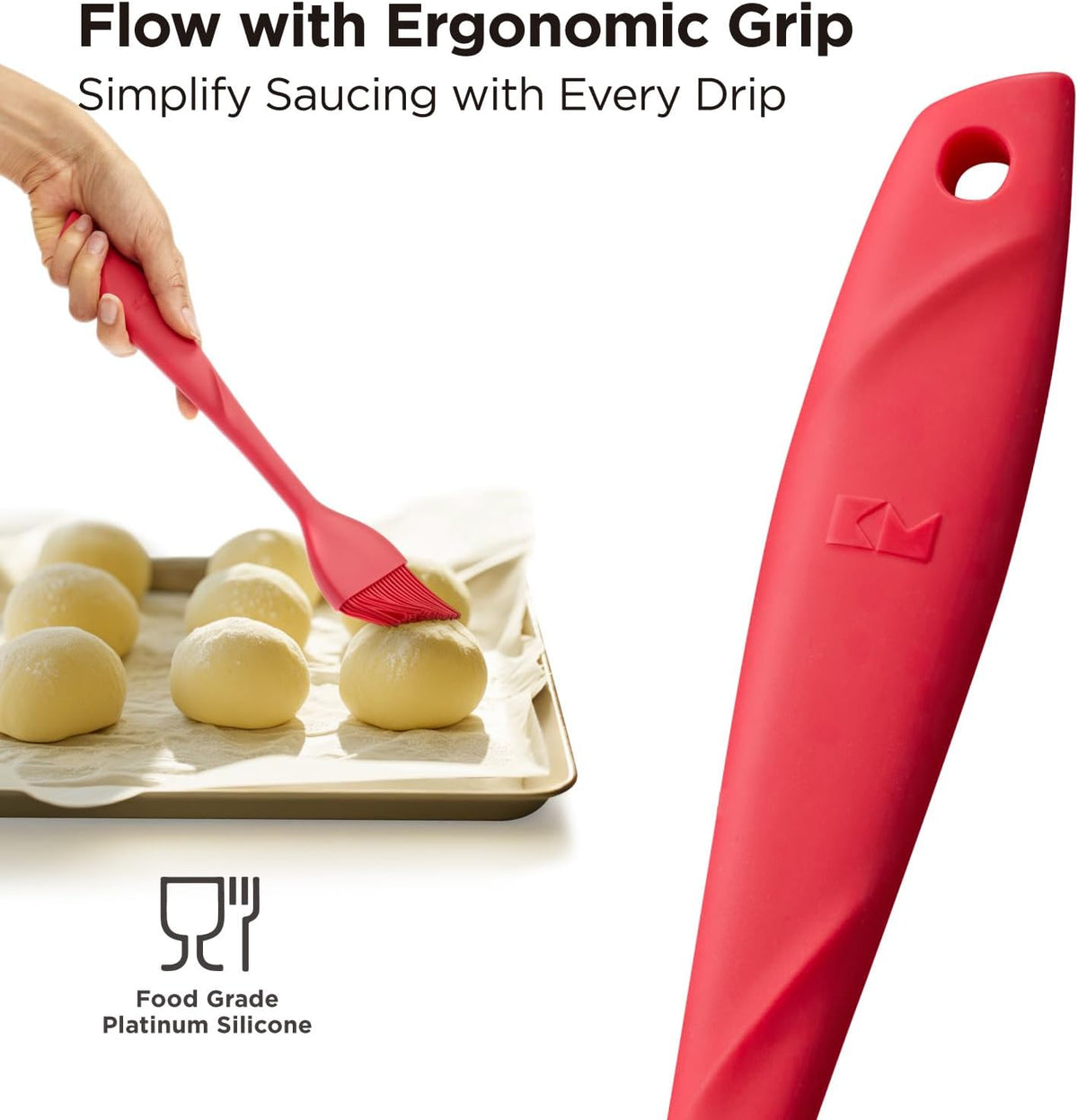 Kitchen Mama WaltzGrip Platinum Silicone Basting Pastry Brush, Red