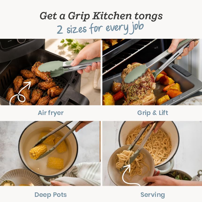 Starpack Get a Grip Silicone Kitchen Tongs (2-Pack, 9" + 12") - LFGB Non Toxic, 600°F Heat Resistant, BPA-Free - Heavy-Duty Stainless Steel, Locking - Dishwasher Safe for Nonstick Cookware