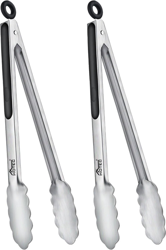 Hotec Tongs for Cooking Premium Stainless Steel Kitchen Tongs Set of 2-12"