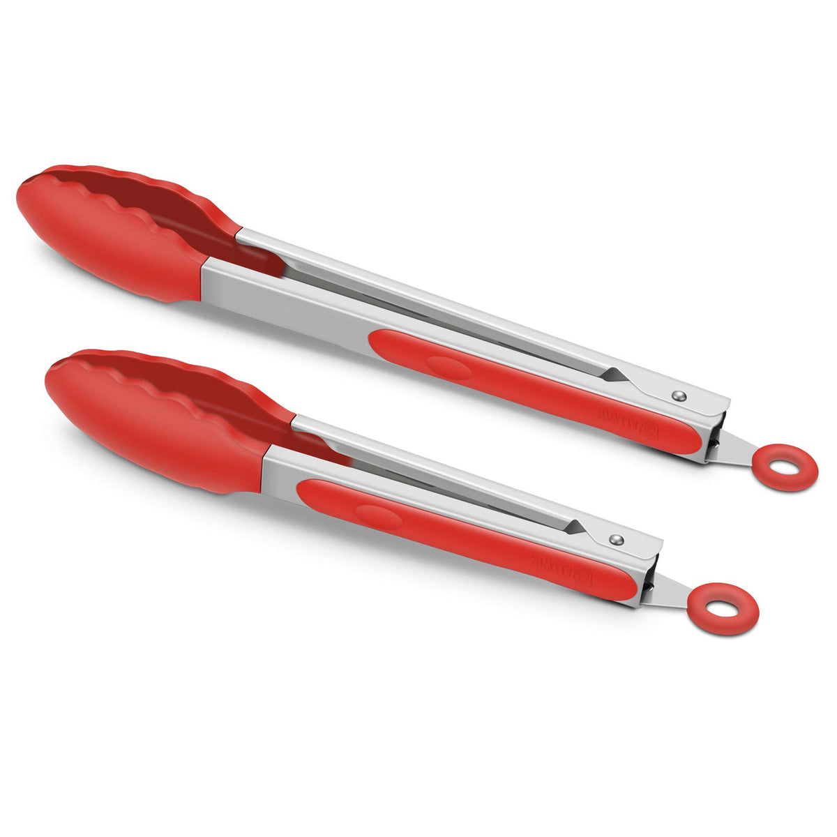 2 Pack Silicone Kitchen Tongs, 9 & 12 Inch, Stainless Steel, Black