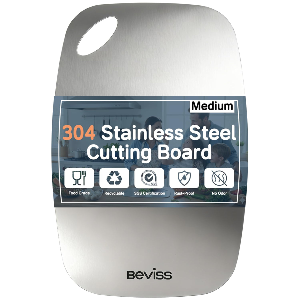304 Stainless Steel Cutting Board Non-Toxic, 11.45" x 8.15" x 0.047"