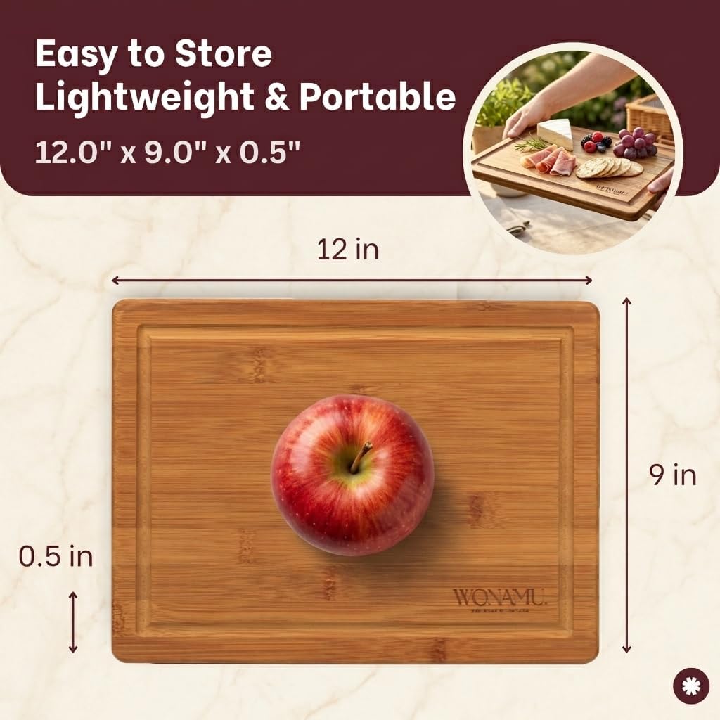 WONAMU Small Bamboo Cutting Board Non Toxic with Juice Groove, Gift Set