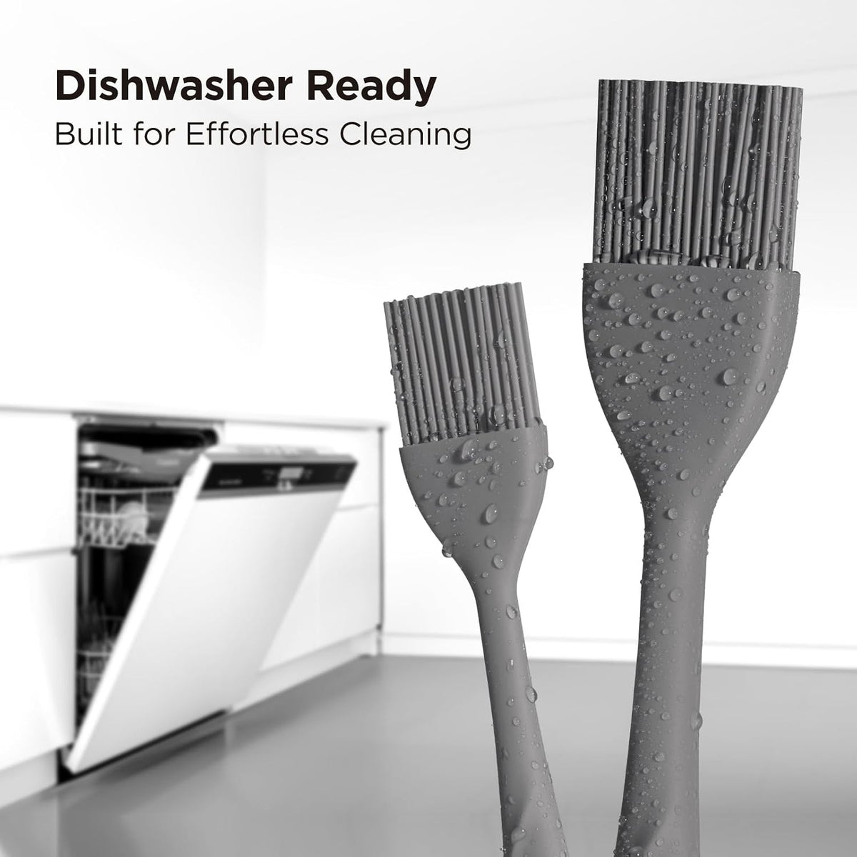 Kitchen Mama WaltzGrip Platinum Silicone Basting Pastry Brush, Metal Gray