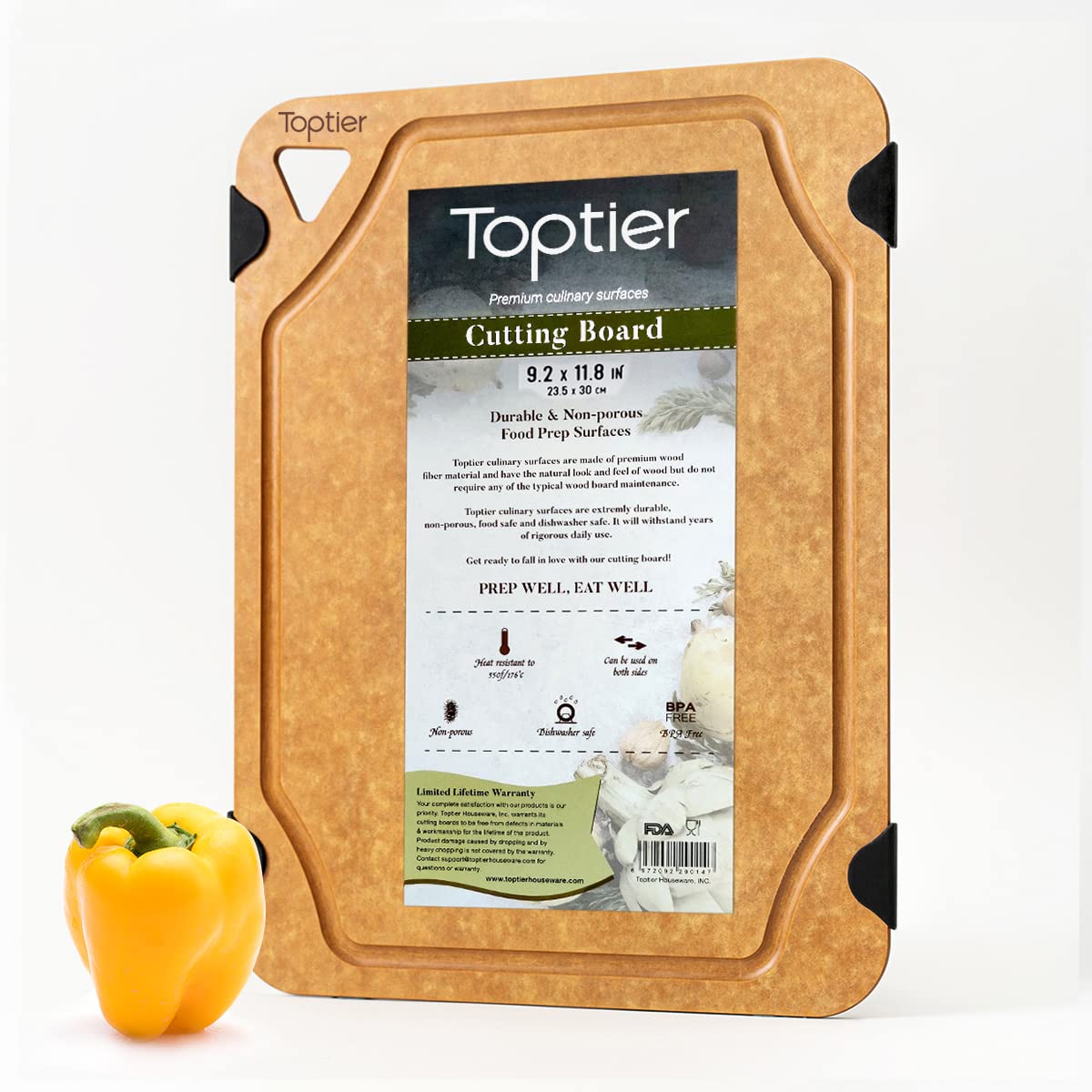 Toptier Wood Fiber Cutting Board for Kitchen - Non-Slip, Reversible, Eco-Friendly, Small 11.5 x 9.25-inch Chopping Board, Natural Slate
