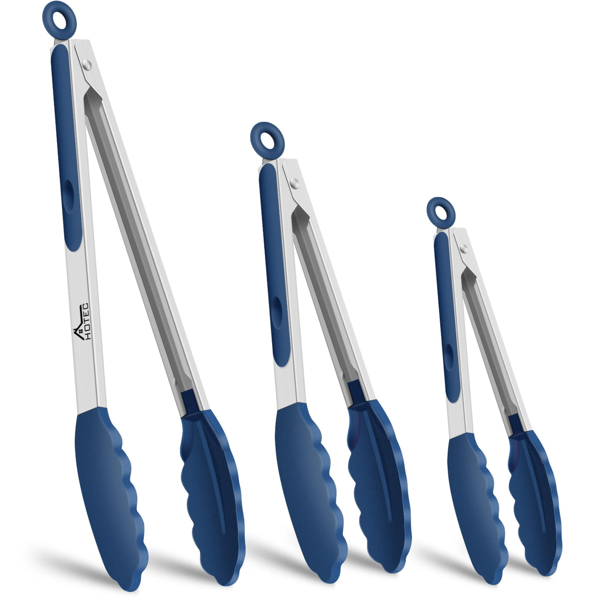 HOTEC Stainless Steel Kitchen Tongs with Silicone Tips, Set of 2-9" and 12"