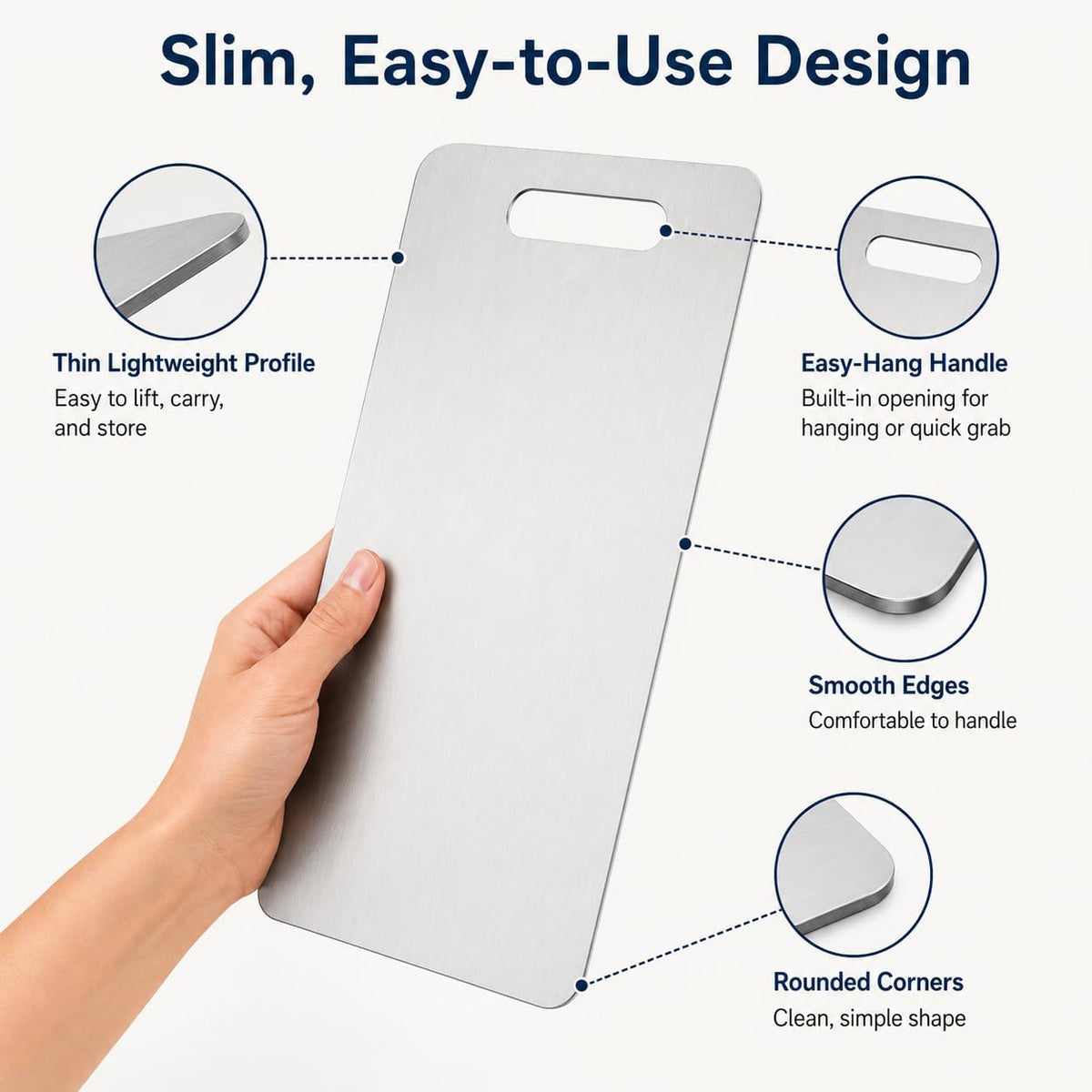 Stainless Steel Cutting Board Set of 3, Thin Metal Chopping Boards with Handle, Double Sided Kitchen Cutting Mats for Meat, Fish, Fruits & Vegetables, Home Camping BBQ