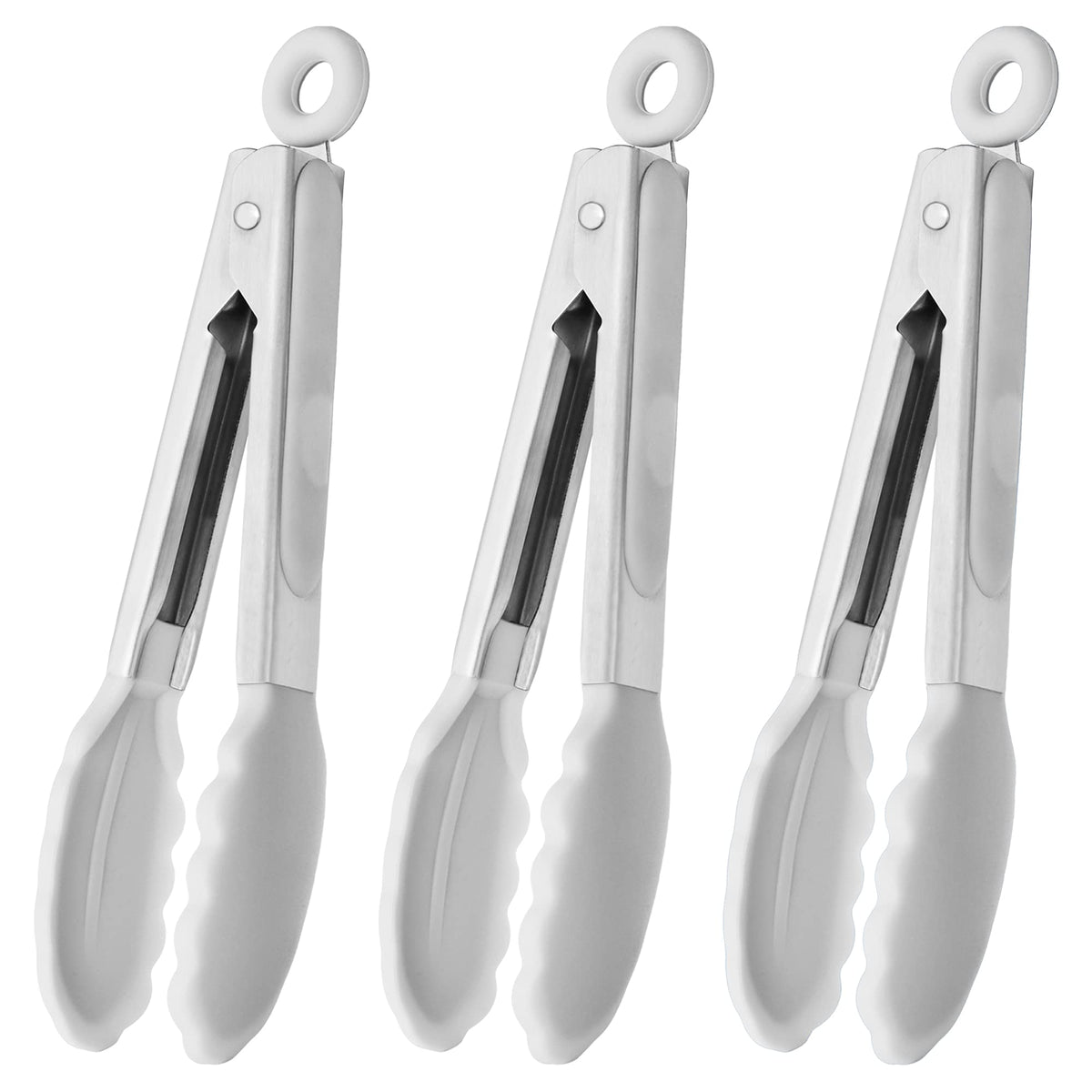 HINMAY Small Serving Tongs with Silicone Tips 7-Inch Mini Tongs, Set of 3 (Pink)