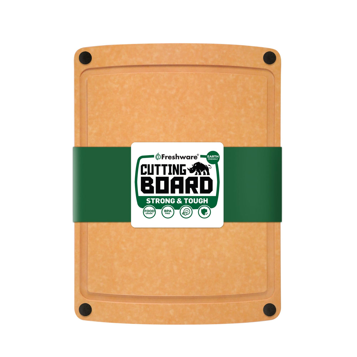 Freshware Wood Cutting Boards for Kitchen, Juice Groove, Non-Slip Silicone Feet, Dishwasher Safe, Medium 12" x 9" and Large, 15" x 11.25", Set of 2, Natural