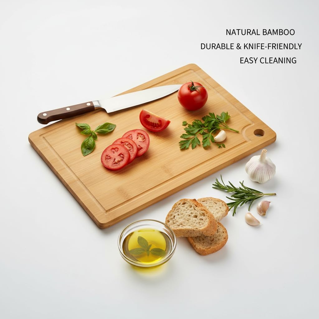 Small Bamboo Cutting Boards with Juice Groove (11" x 7.8"), No Toxic Wooden Chopping Board for Kitchen, Charcuterie Board, Wooden Cutting Board for Meat, Cheese, Fruits, and Vegetables