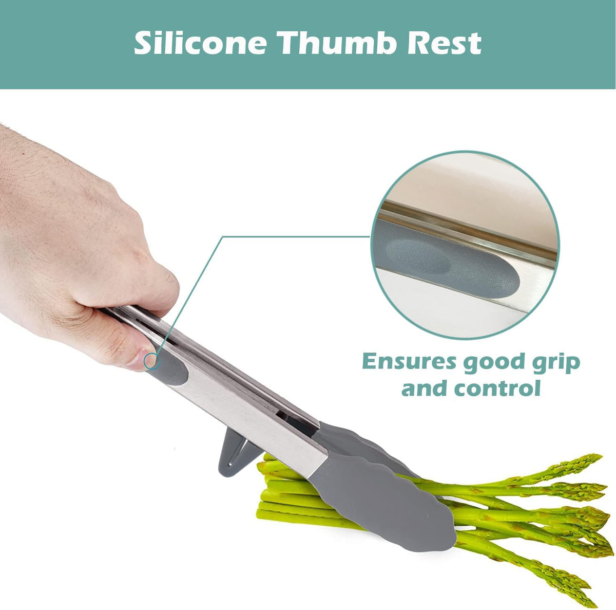 12" Kitchen Tongs for cooking with Silicone Tips, 3Pcs Serving Tongs, Grey