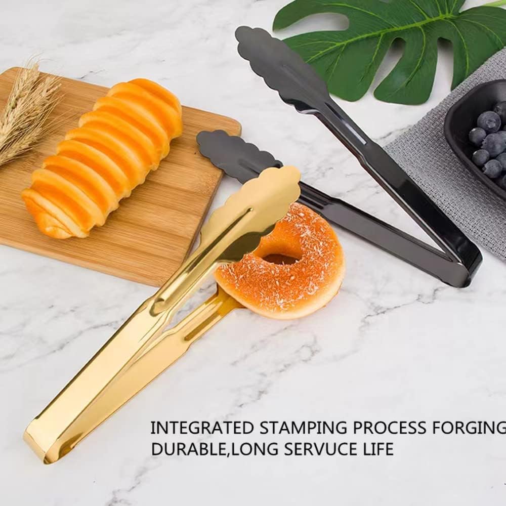 2-Pack 9 Inch Gold Serving Tongs Barbecue Food Tongs Buffet Tongs Non-slip & Easy Grip Stainless Steel Gold Kitchen Cooking Tongs, Salad, Bread, Ice, Frying,Grilling,Pastry,Oven