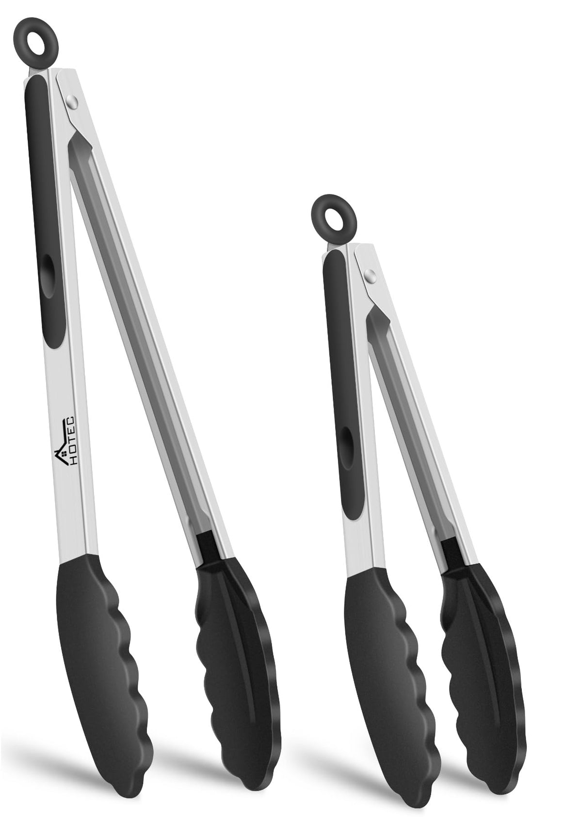HOTEC Stainless Steel Kitchen Tongs with Silicone Tips, Set of 2-9" and 12"