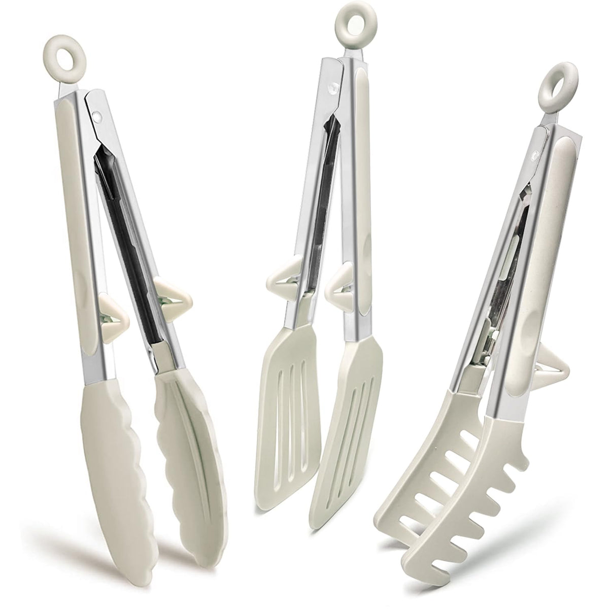 12" Kitchen Tongs for cooking with Silicone Tips, 3Pcs Serving Tongs, Grey