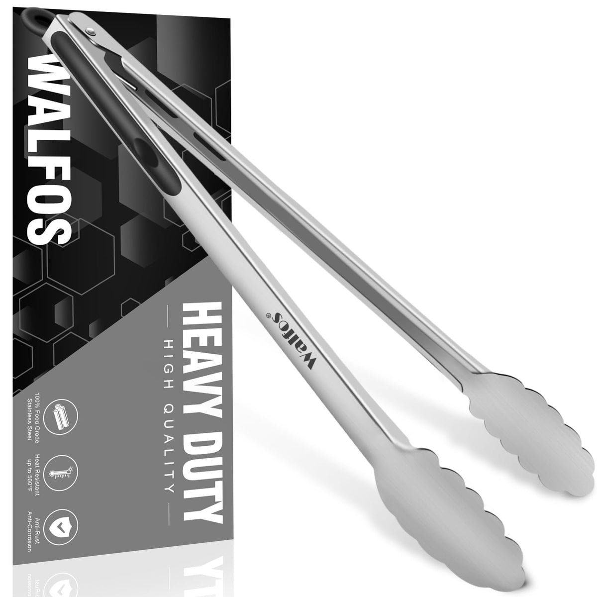 Walfos Silicone Tongs for Cooking - Heat Resistant kitchen tongs for Salad,Cooking, Grilling,Stainless Steel and BPA Free Silicone Tips set of 3 (7" 9" and 12 inch)