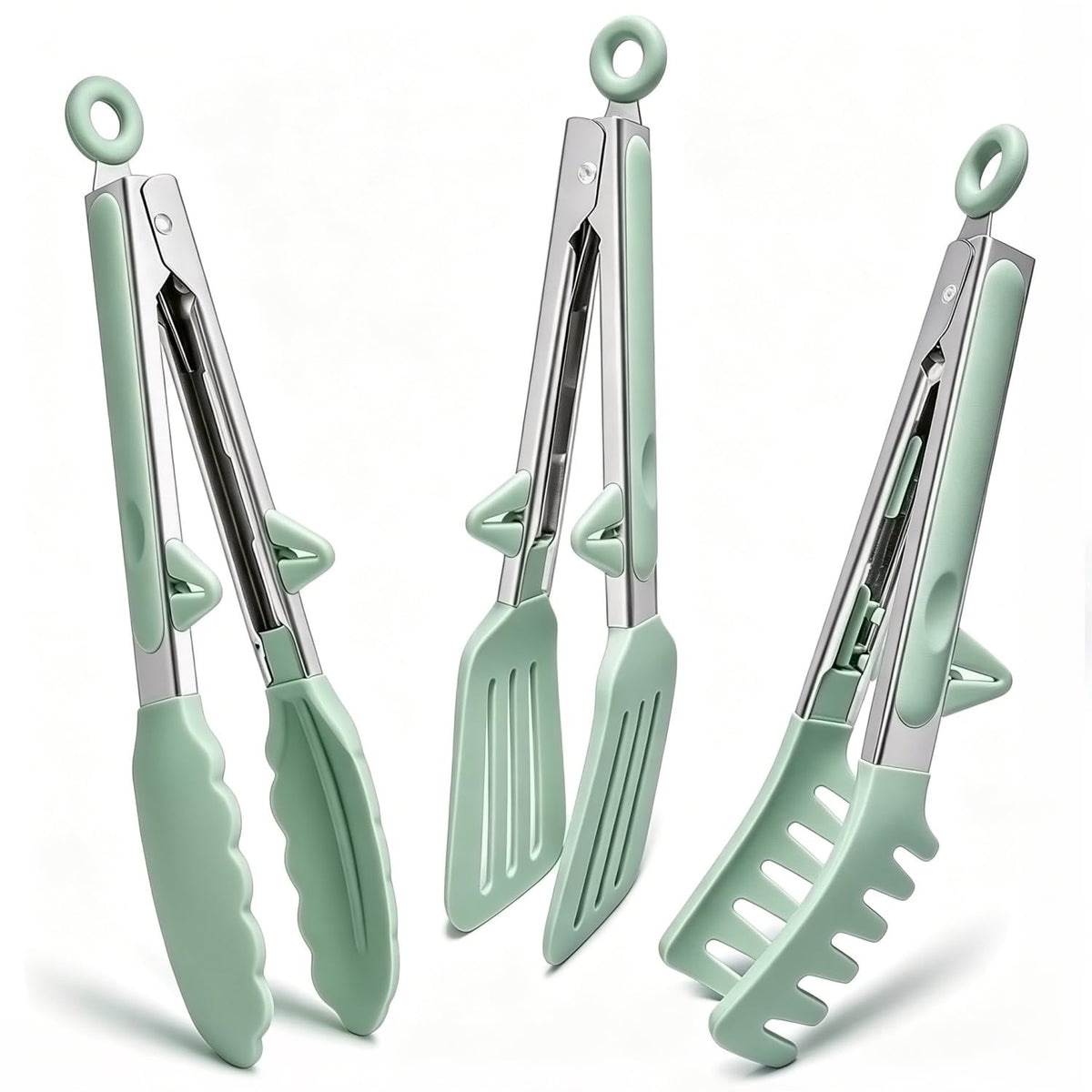 12" Kitchen Tongs for cooking with Silicone Tips, 3Pcs Serving Tongs, Grey