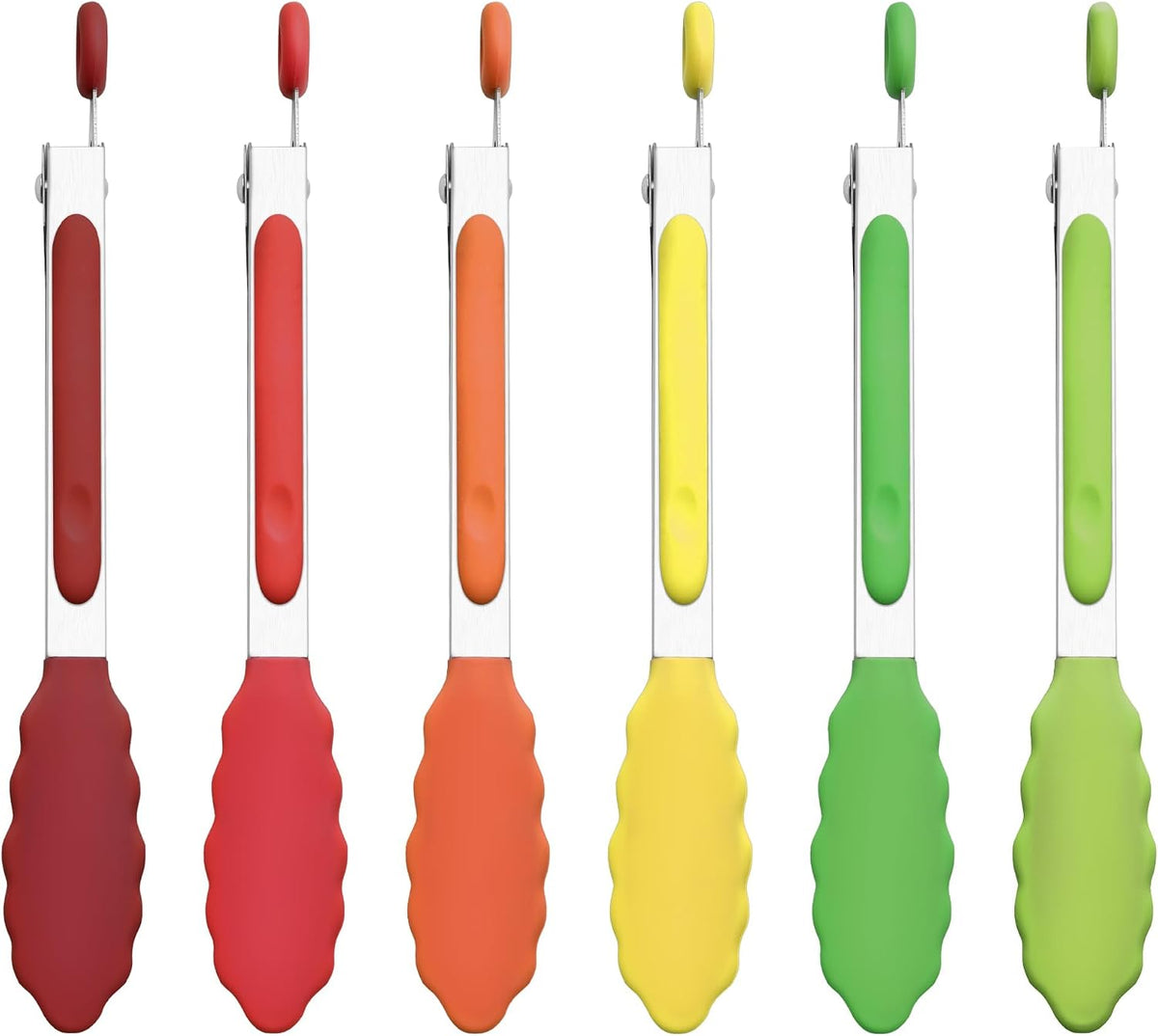 6PCS 7-Inch Silicone Tongs Set, Stainless Steel Tongs with Silicone Tips