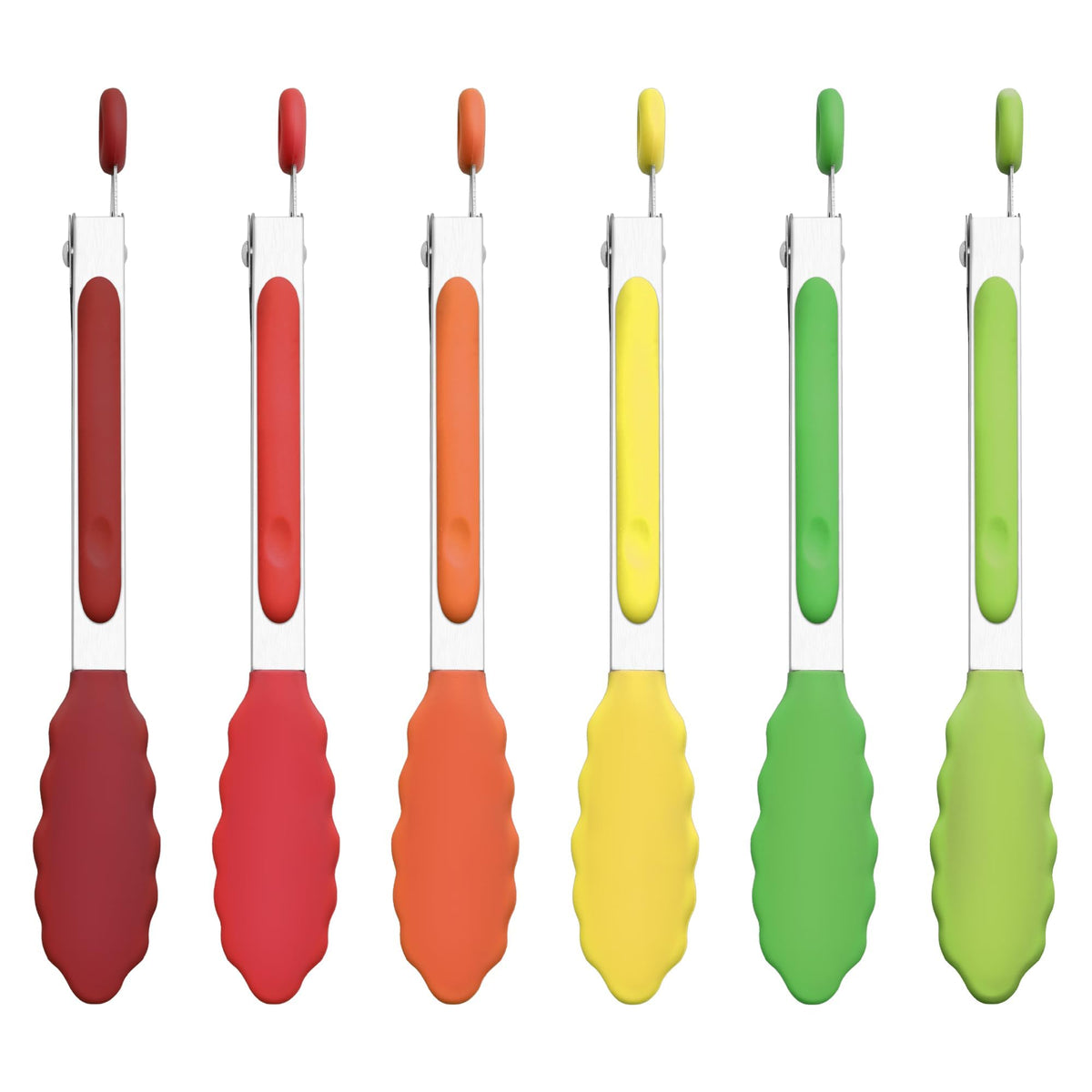 6PCS 7-Inch Silicone Tongs Set, Stainless Steel Tongs with Silicone Tips