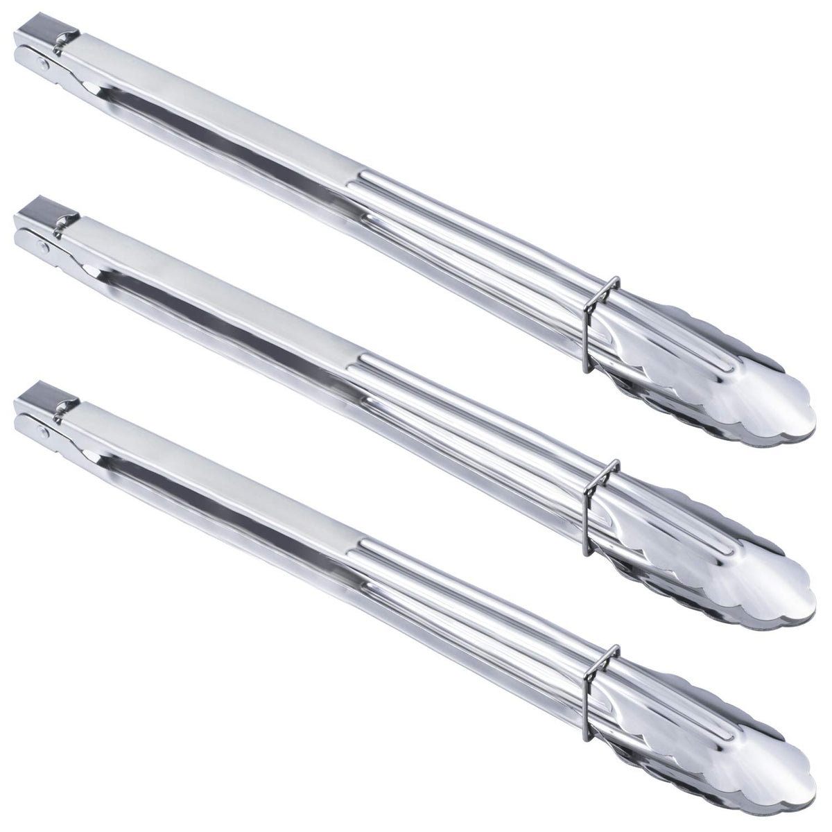 HINMAY Stainless Steel Serving Tongs Metal Cooking Tongs (9-Inch 3 Pieces)