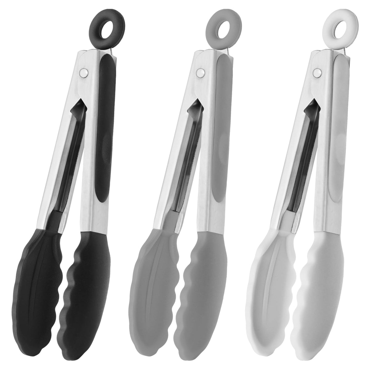 HINMAY Small Serving Tongs with Silicone Tips 7-Inch Mini Tongs, Set of 3 (Pink)