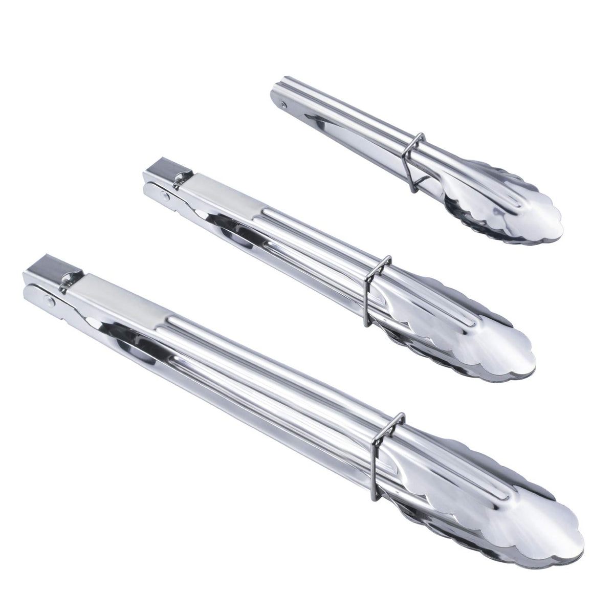 HINMAY Stainless Steel Serving Tongs Grilling Tongs for Cooking Camping Barbecue (12-Inch 3 Pieces)
