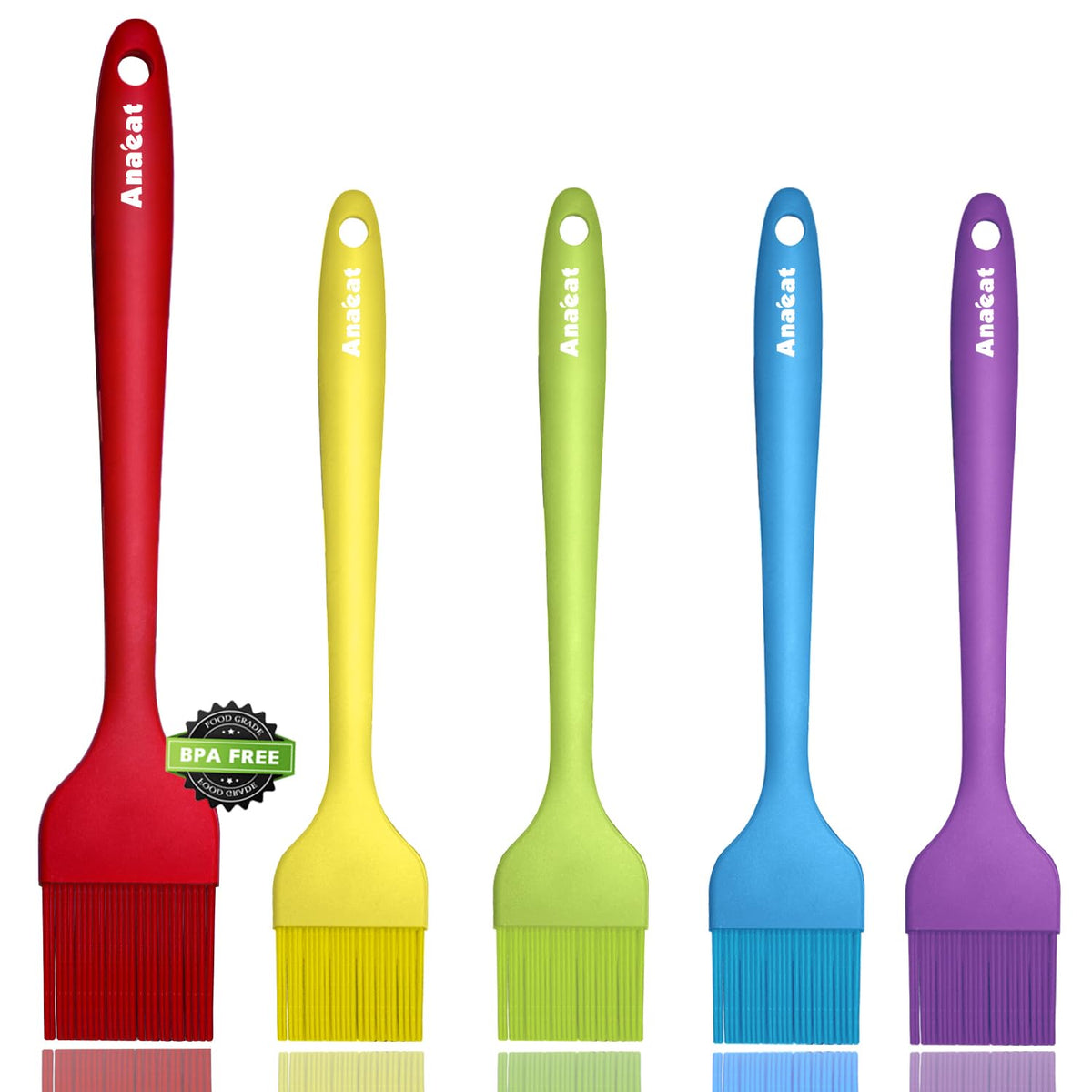 Anaeat High Heat Resistant Silicone Basting Pastry Brush Set of 2- Hygienic One-Pieces Design Spread Oil Butter for BBQ Grill Barbecue Baking Kitchen Cooking - BPA Free & Dishwasher Safe (10"+8.2")