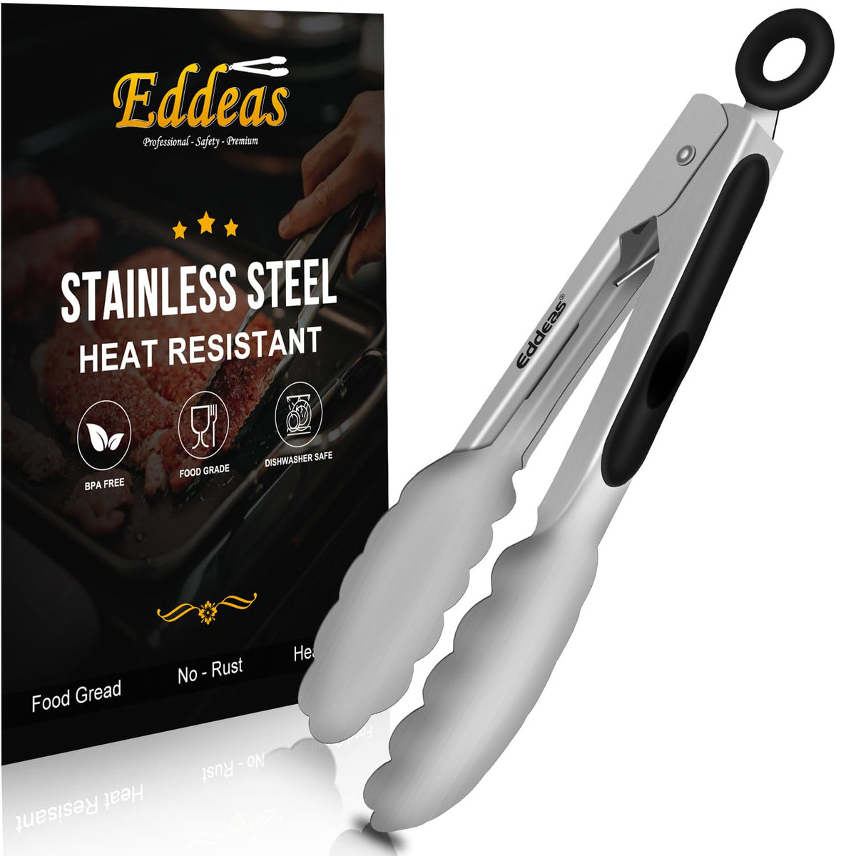 Tongs For Cooking - Heat Resistant 600 Degrees Stainless Steel Kitchen Tong, Heavy Duty Metal Locking Tongs - For Food,Salad, grilling, BBQ 7",9" & 12 inch, set of 3 Dishwasher Safe Blue