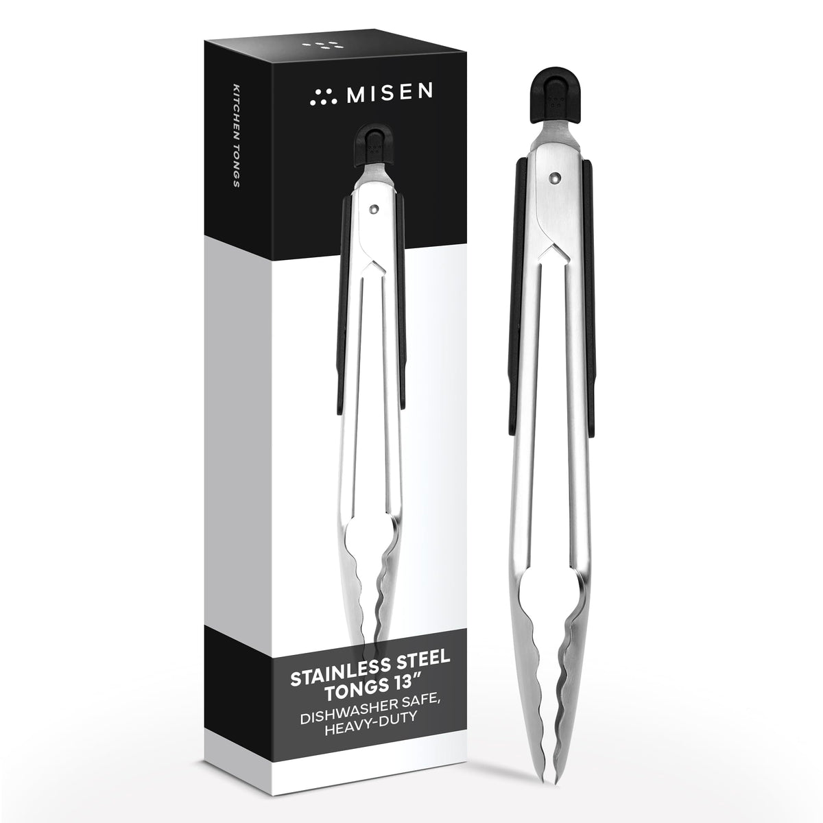 Misen Kitchen Tongs - Dishwasher Safe, Heavy Duty - Precision Stainless Steel Grilling Tool - Heat Resistant - Perfect for Serving and Air Frying - 13 Inch | Gray