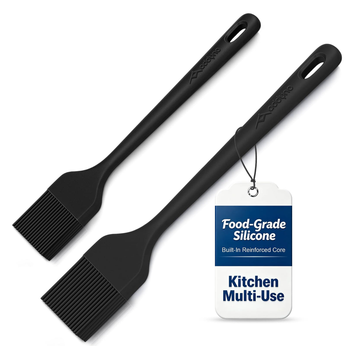 Silicone Basting Brush Set, 2-Pack Food-Grade BPA-Free Pastry Brush, 446°F Heat Resistant with Reinforced Inner Core, One-Piece Design for BBQ, Grilling, Baking, Butter, Marinades & Oil (Gray)