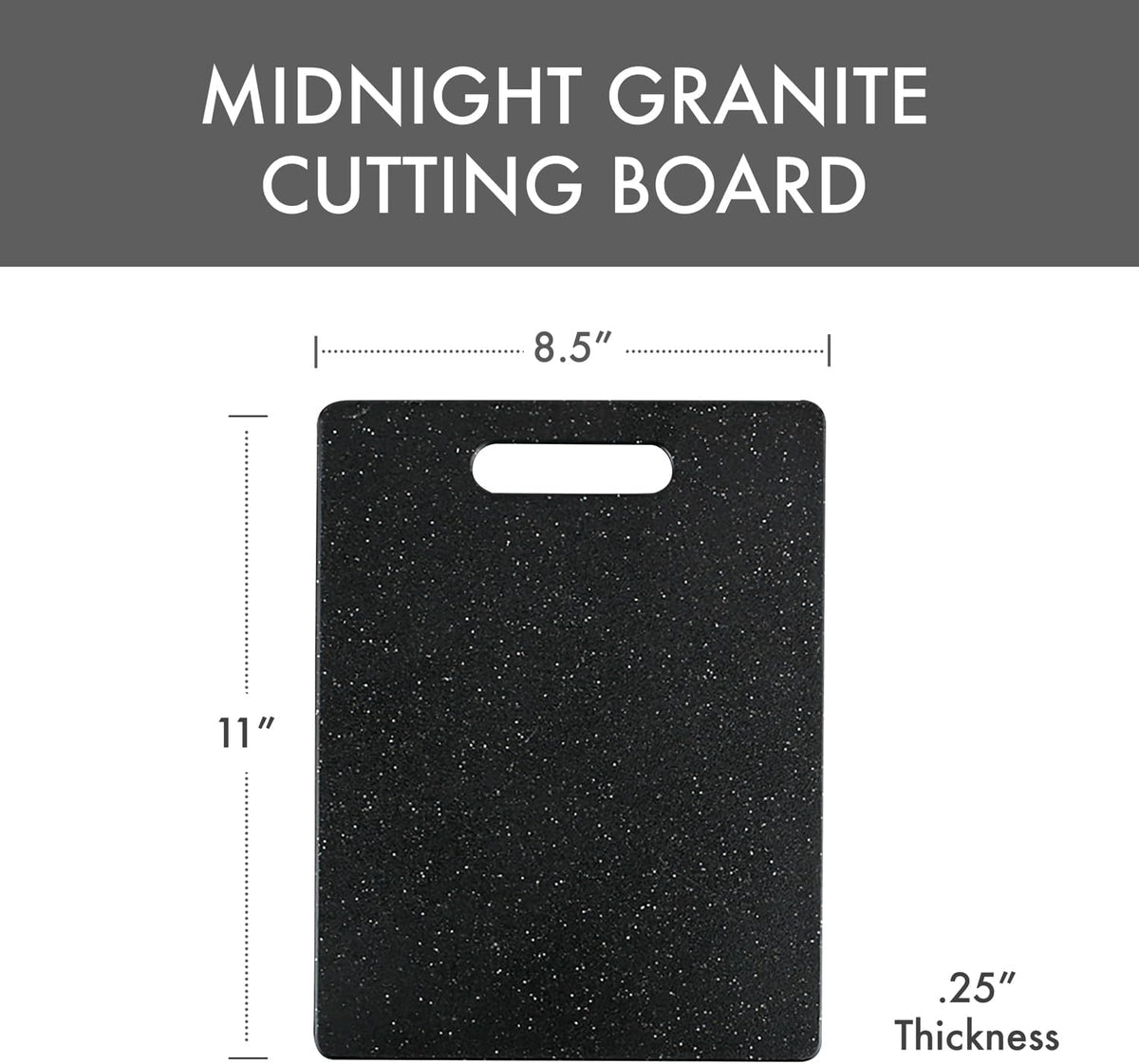 Dexas Superboard Cutting Board with Handle 8.5 x 11 inch Midnight Granite, Compact Kitchen Prep Board, Dishwasher Safe, Non-Porous Poly Surface, Made in USA