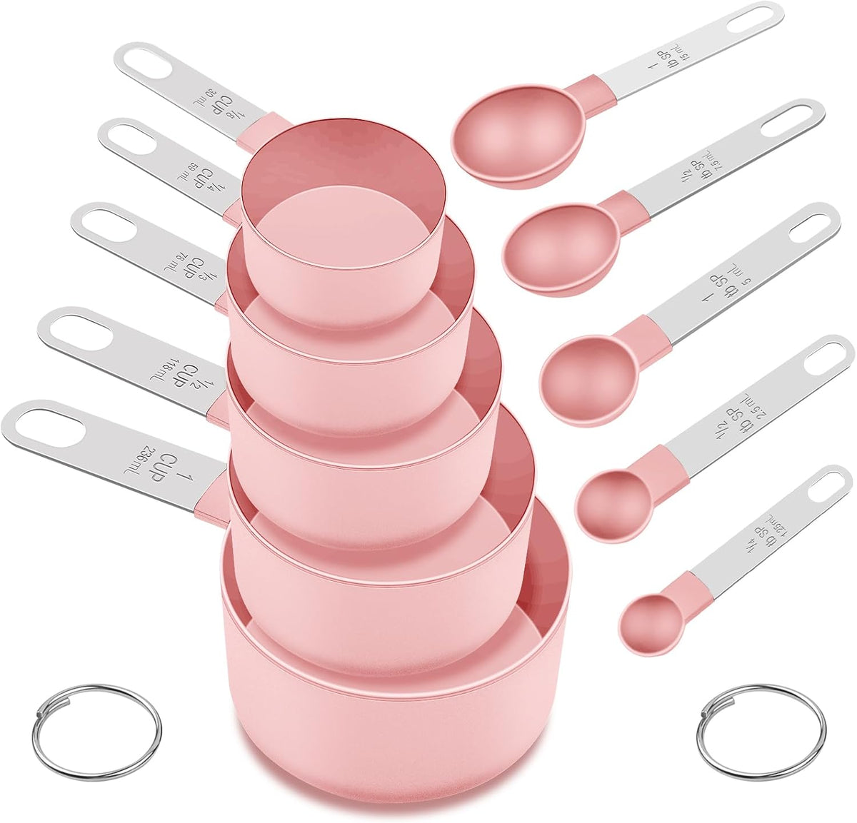 Measuring Cups and Spoons Set, 10-Piece with Stainless Steel Handles, Pink