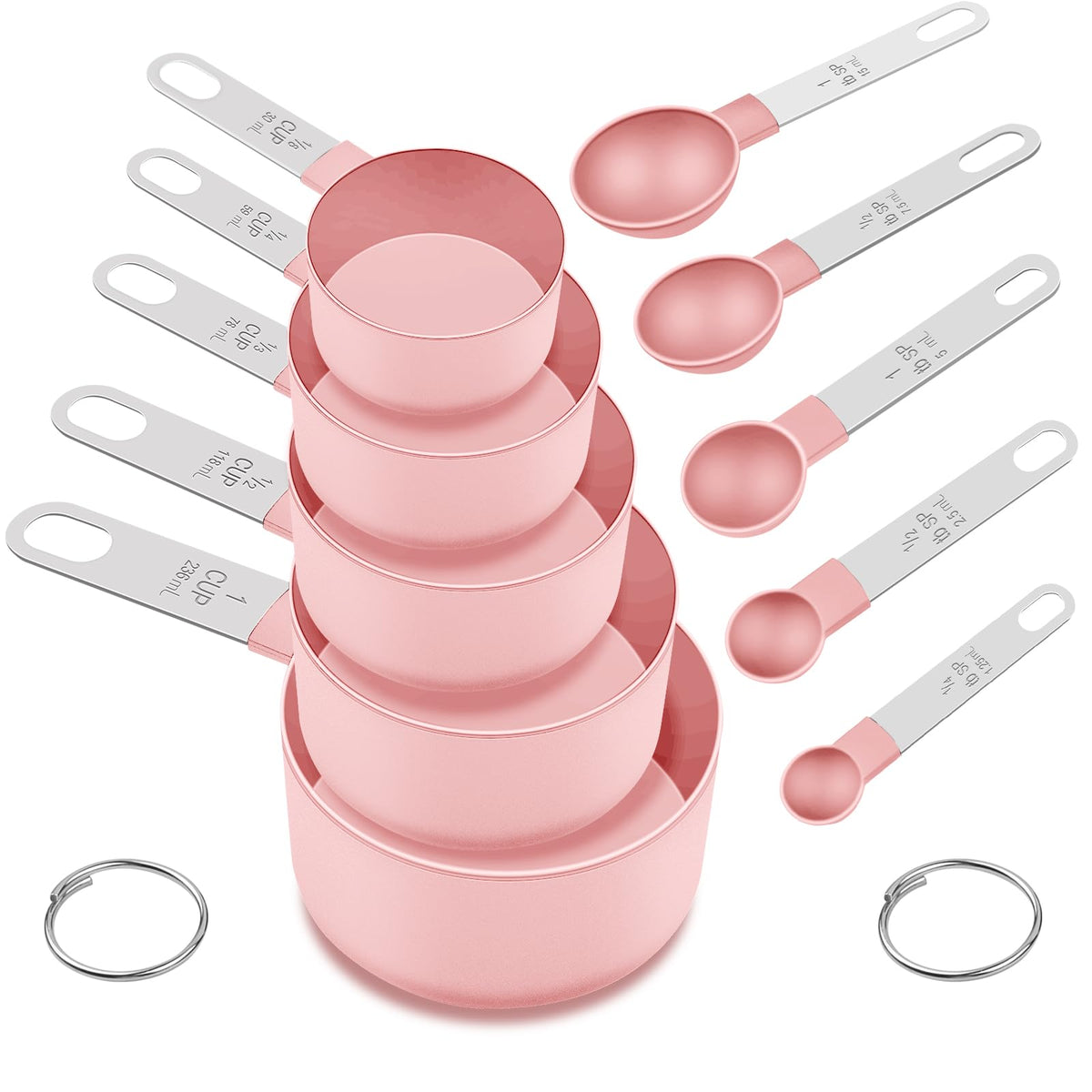 Measuring Cups and Spoons Set, 10-Piece with Stainless Steel Handles, Pink