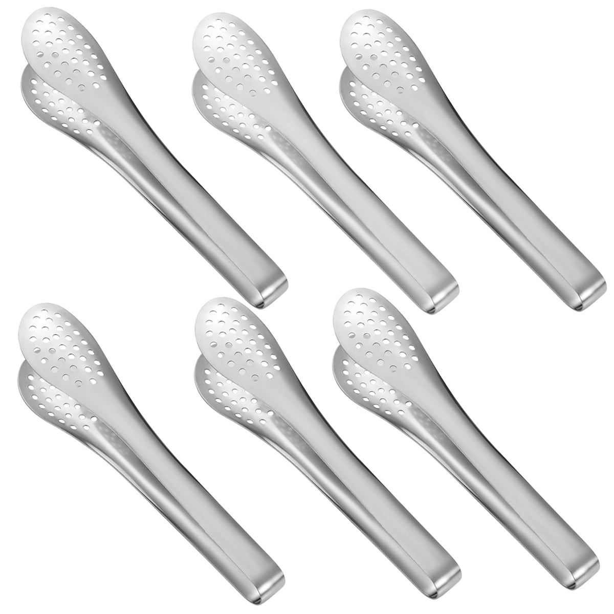 6PCS Serving Tongs, 7Inch Buffet Tongs, Stainless Steel Food Tong Small Serving Utensils for Cooking, Entertaining, Salad, Barbecue, Buffet, Toast and Steak by Sunenlyst