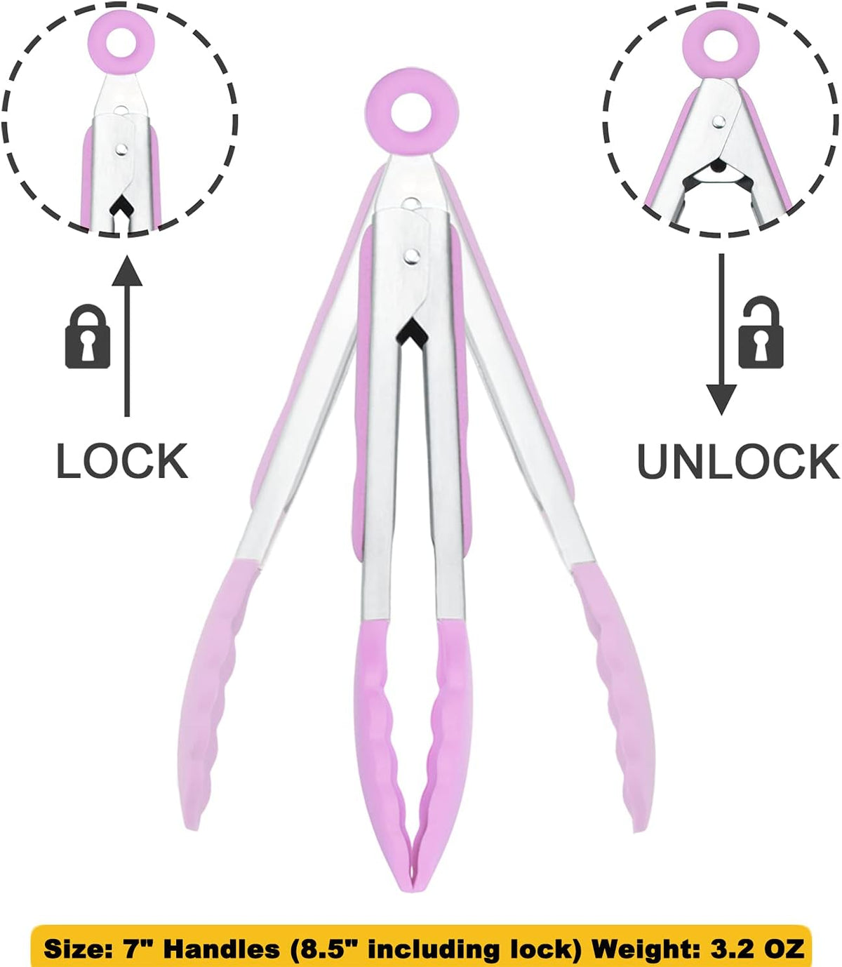 HINMAY Small Serving Tongs with Silicone Tips 7-Inch Mini Tongs, Set of 3 (Pink)