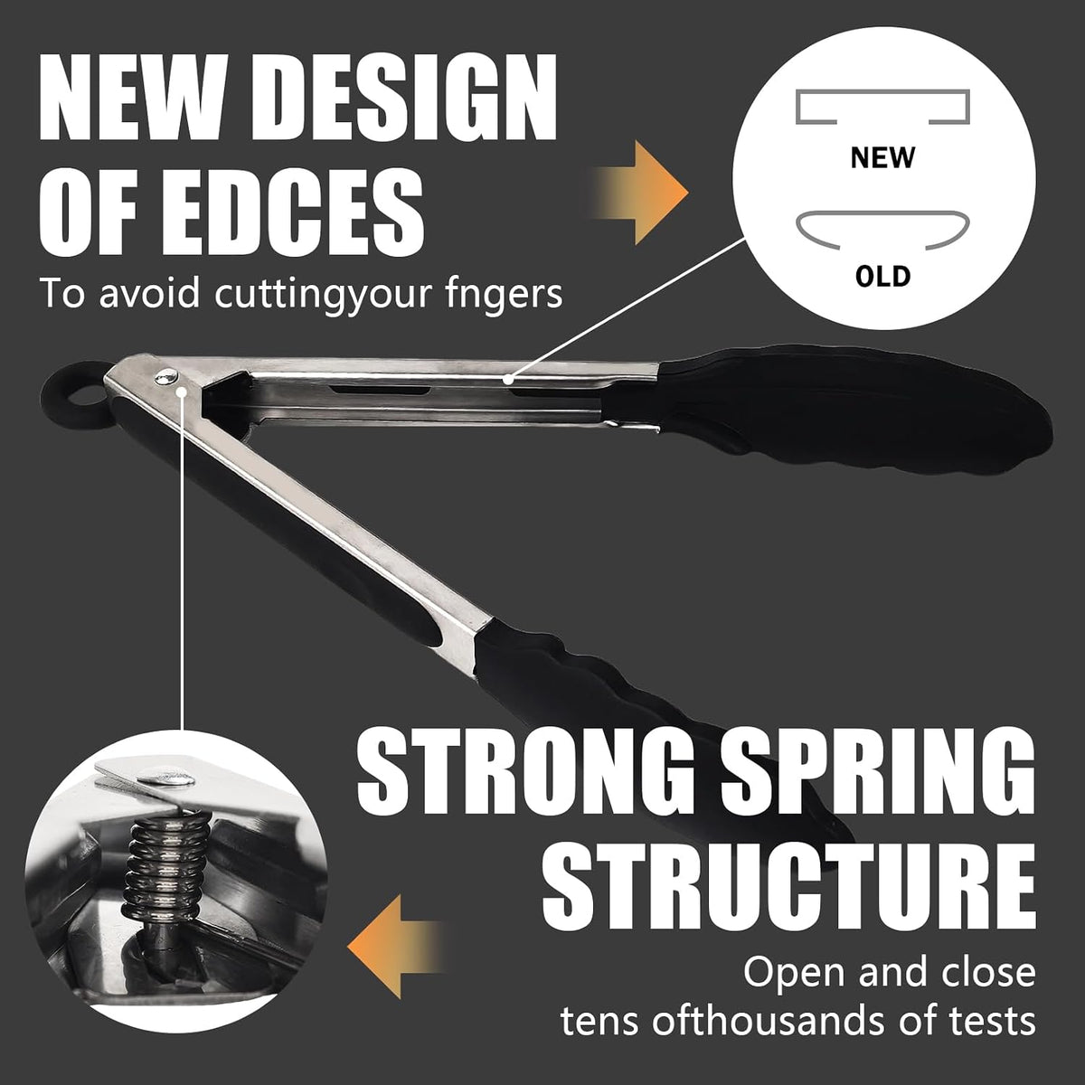 Kitchen Tongs with Silicone Tips, Stainless Steel Cooking Tongs Set of 3