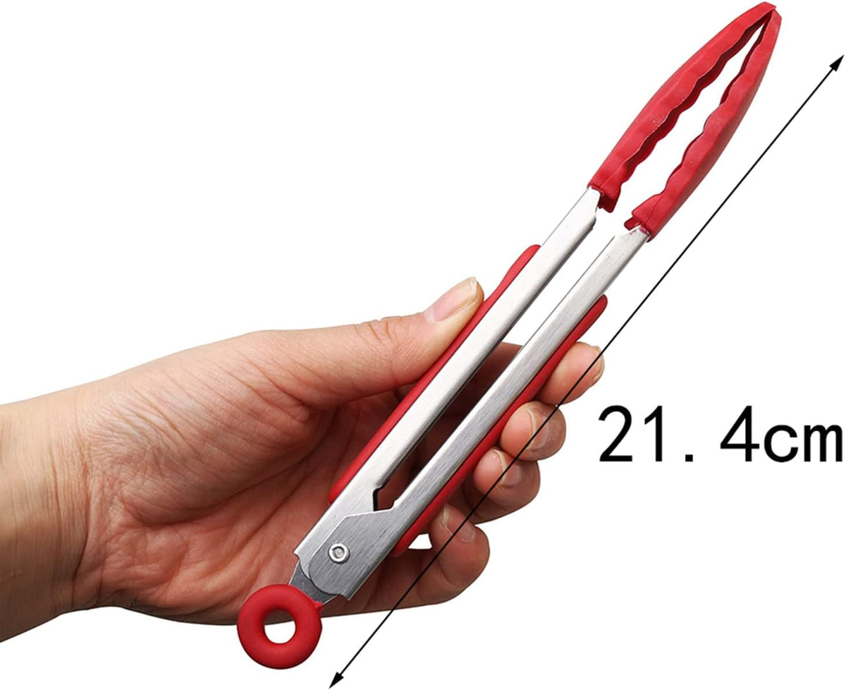 ZHIYE 4Pcs Silicone Tongs, Kitchen Tongs 7” Non-slip & Easy Grip Stainless Steel Handle - Smart Locking Clip - Heat Resistant, Food Grade