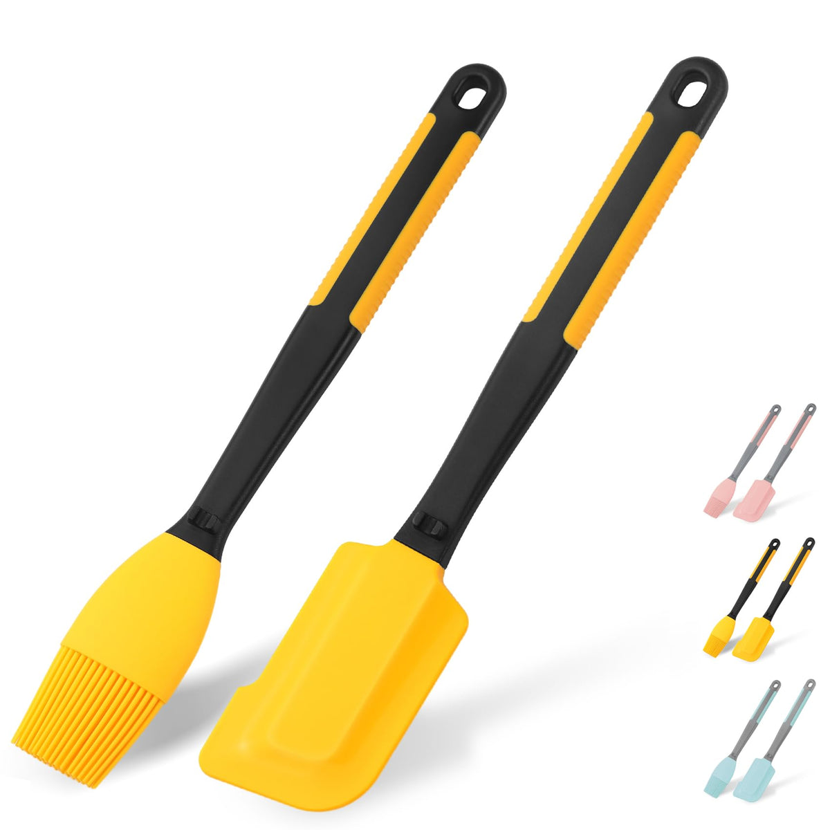 Silicone Basting Brush & Spatula - Extra Long, Heat Resistant, for Baking, Scraping, Mixing, BBQ, Grill, Kitchen, Cooking, Spread Oil, Butter, Sauce (Blue Brush & Spatula)