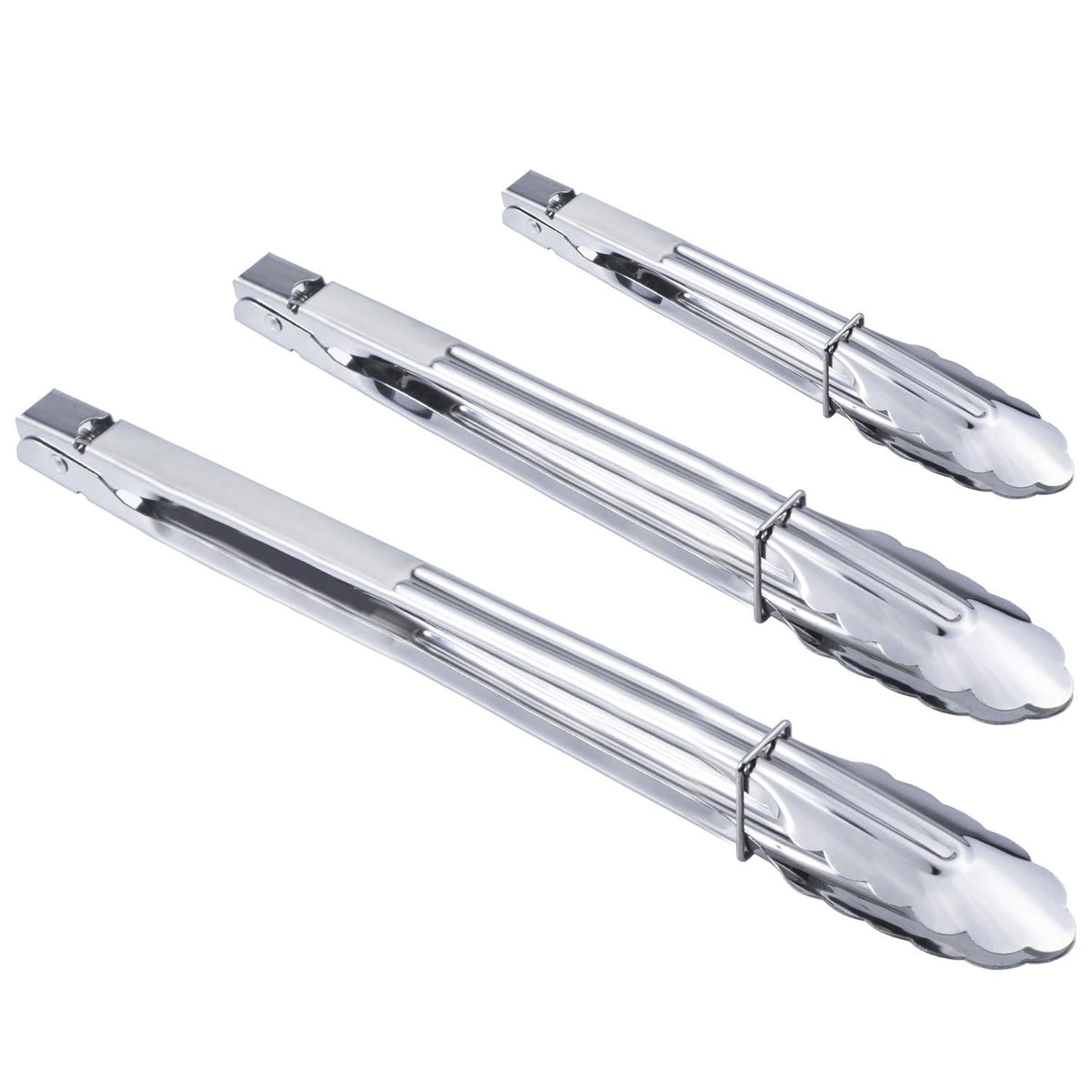 HINMAY Stainless Steel Serving Tongs Grilling Tongs for Cooking Camping Barbecue (12-Inch 3 Pieces)