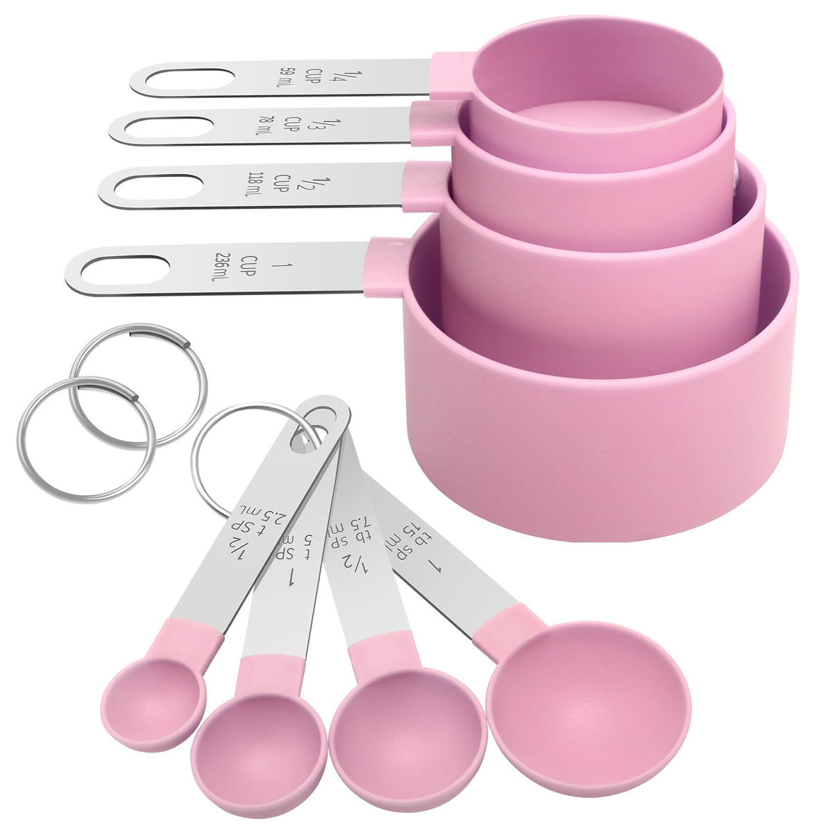 Measuring Cups Set Measuring Spoons Set, Nesting Measure Cups with Stainless Steel Handle, For Measuring Dry and Liquid Ingredients Small Teaspoon with Plastic Head (Mint Green)