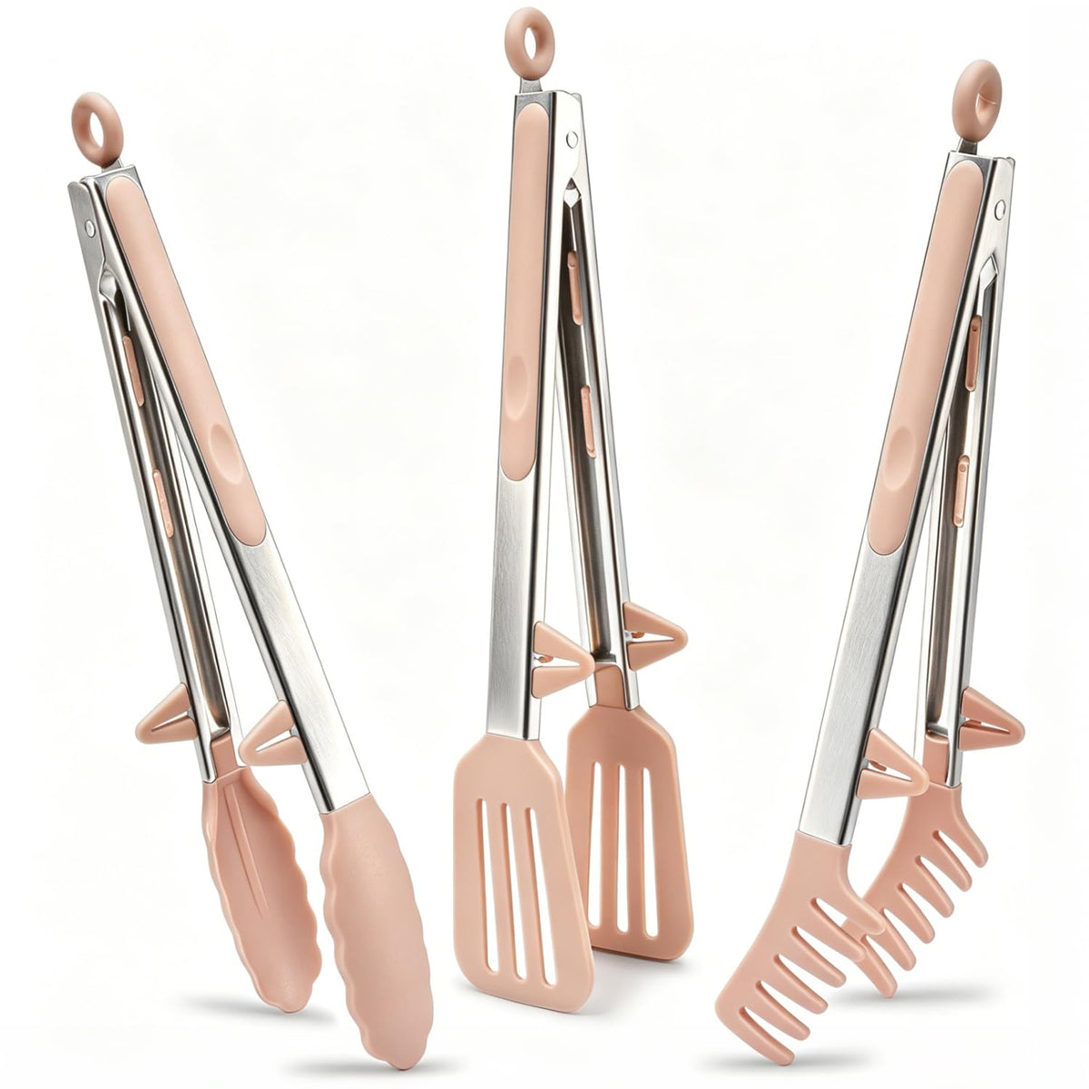 12" Kitchen Tongs for cooking with Silicone Tips, 3Pcs Serving Tongs, Grey