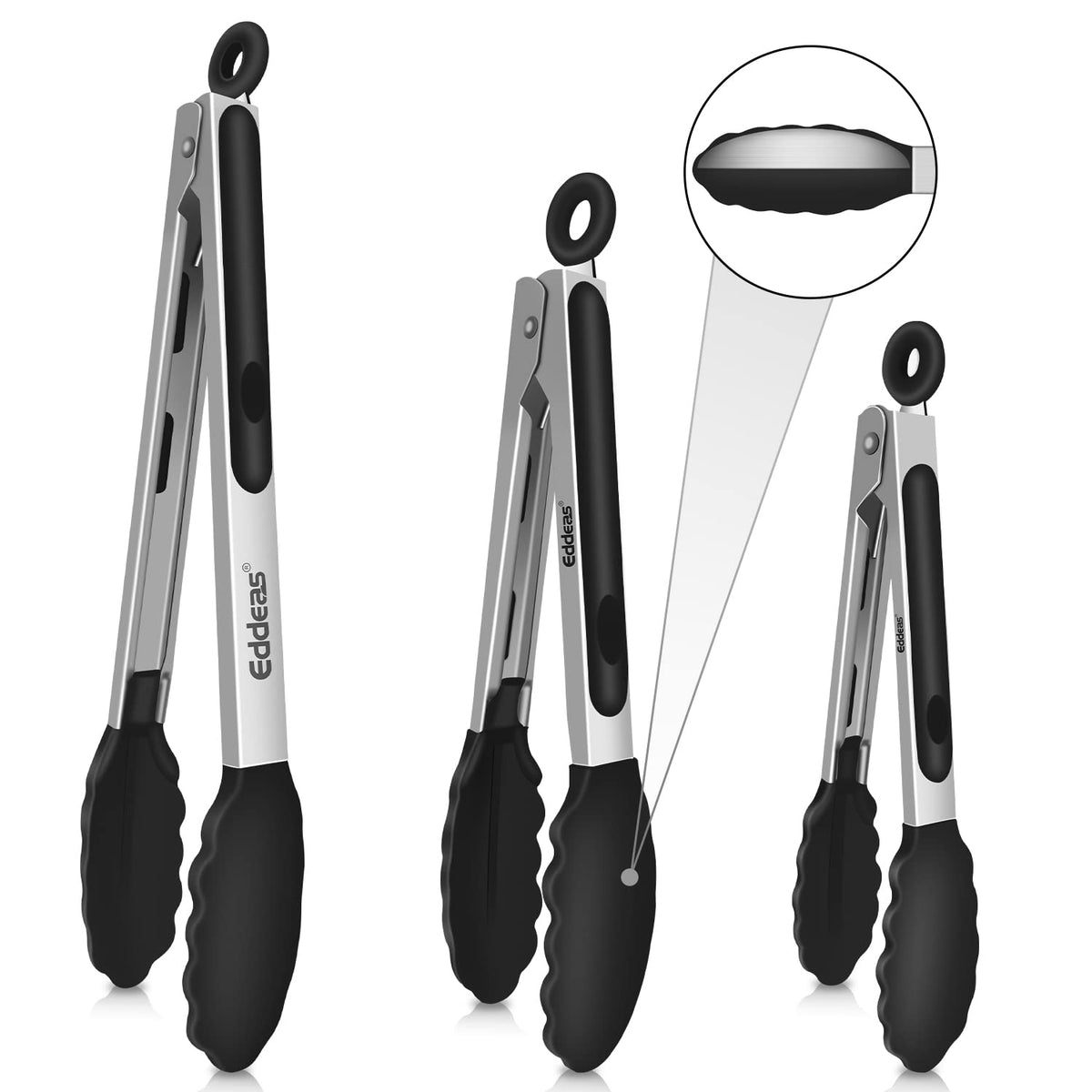 Tongs For Cooking - Heat Resistant 600 Degrees Stainless Steel Kitchen Tong, Heavy Duty Metal Locking Tongs - For Food,Salad, grilling, BBQ 7",9" & 12 inch, set of 3 Dishwasher Safe Blue