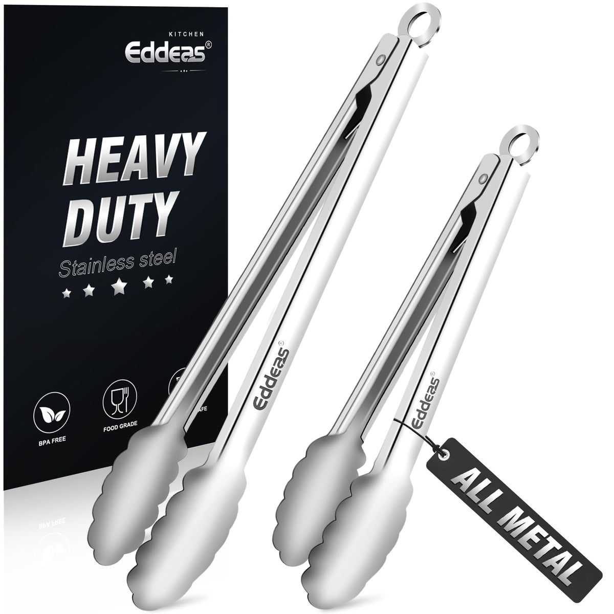 Tongs For Cooking - Heat Resistant 600 Degrees Stainless Steel Kitchen Tong, Heavy Duty Metal Locking Tongs - For Food,Salad, grilling, BBQ 7",9" & 12 inch, set of 3 Dishwasher Safe Blue