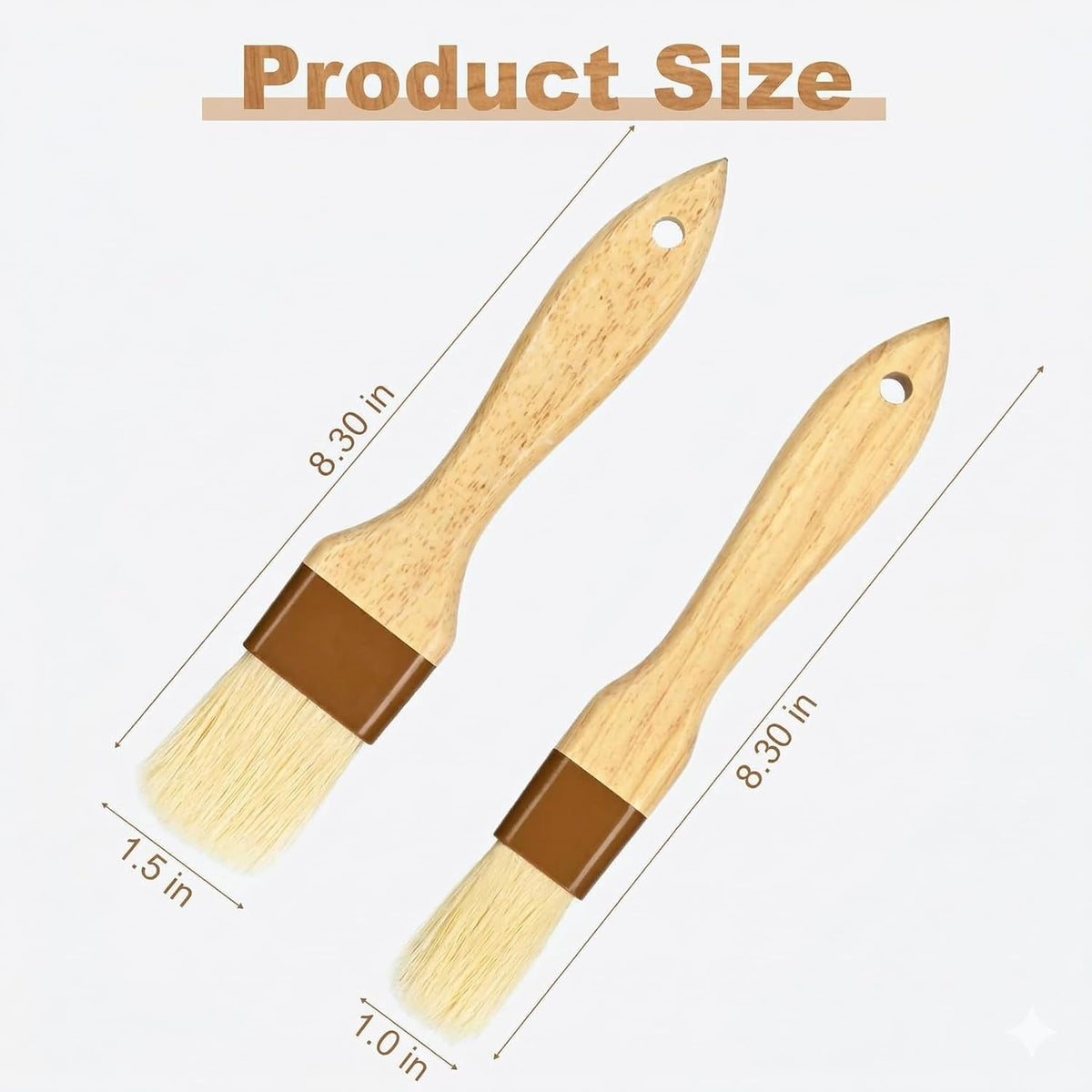 Pastry Brush 2 Pack, Boar Bristle Basting Brush for Cooking, BBQ