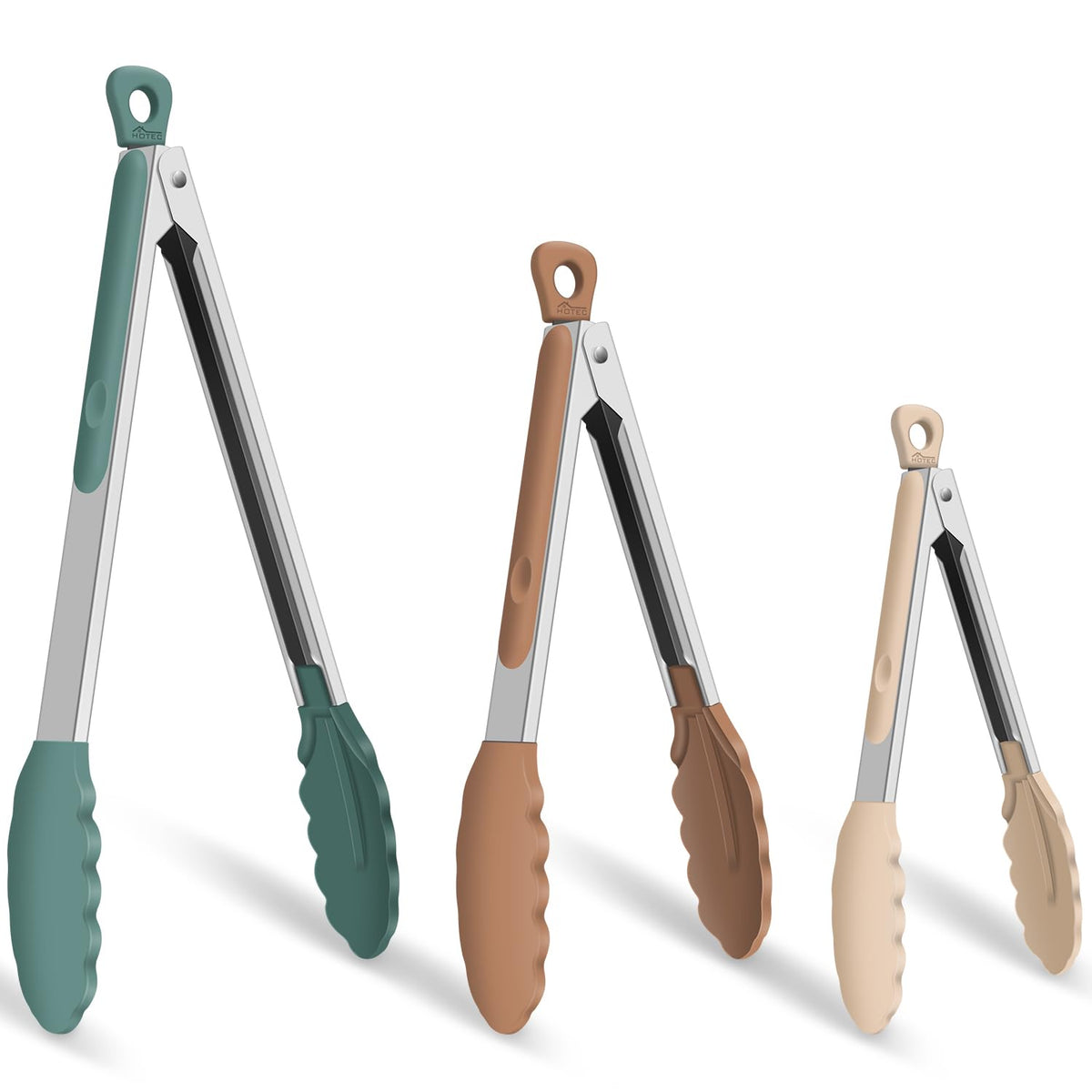 HOTEC Stainless Steel Kitchen Tongs with Silicone Tips, Set of 2-9" and 12"